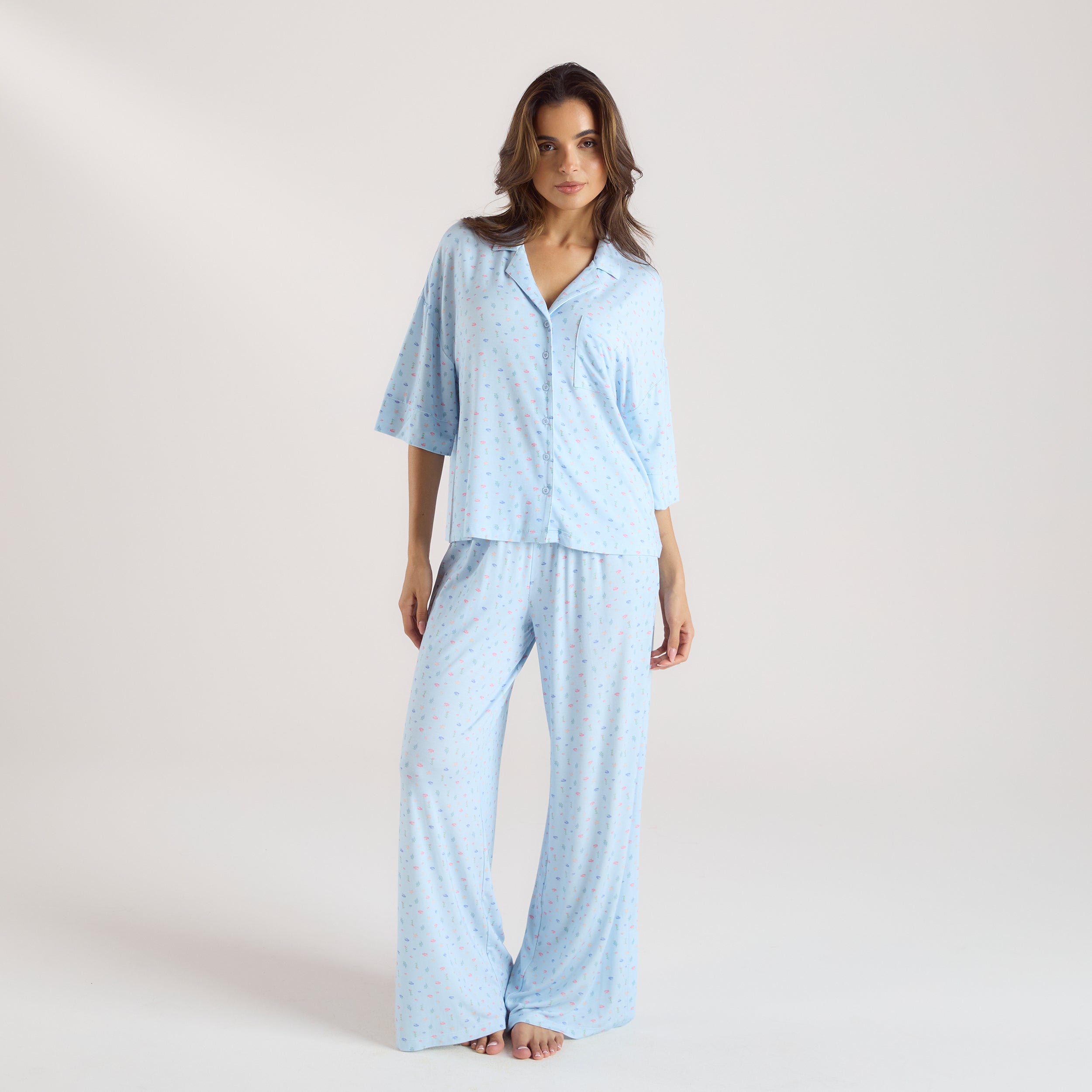 Modal Short Sleeve Pyjama Shirt | Modal Short Sleeve Pyjama Shirt - Blue Floral