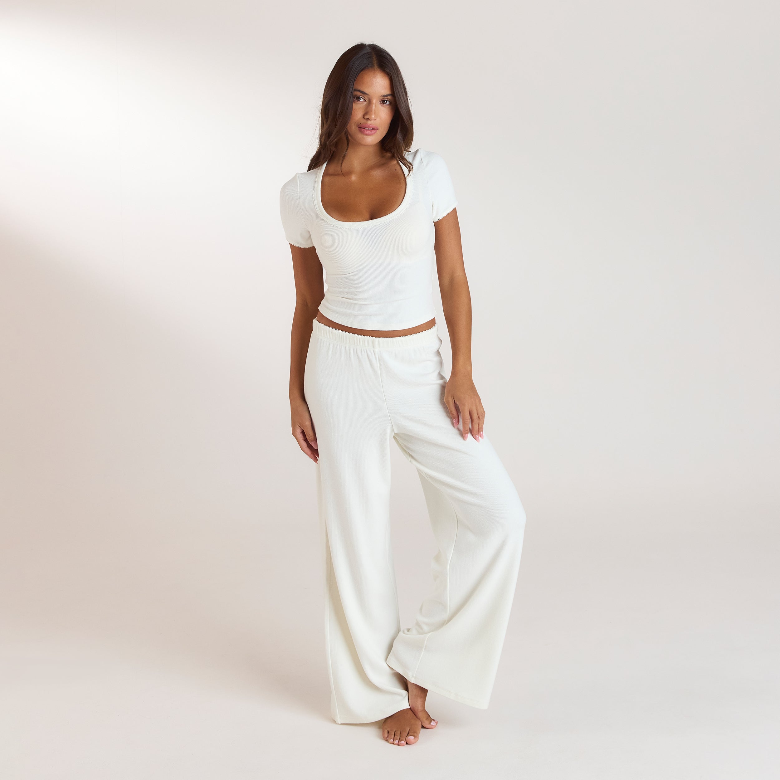 Ribbed Short-Sleeve Pyjama Top | Ribbed Short-Sleeve Pyjama Top - Cream