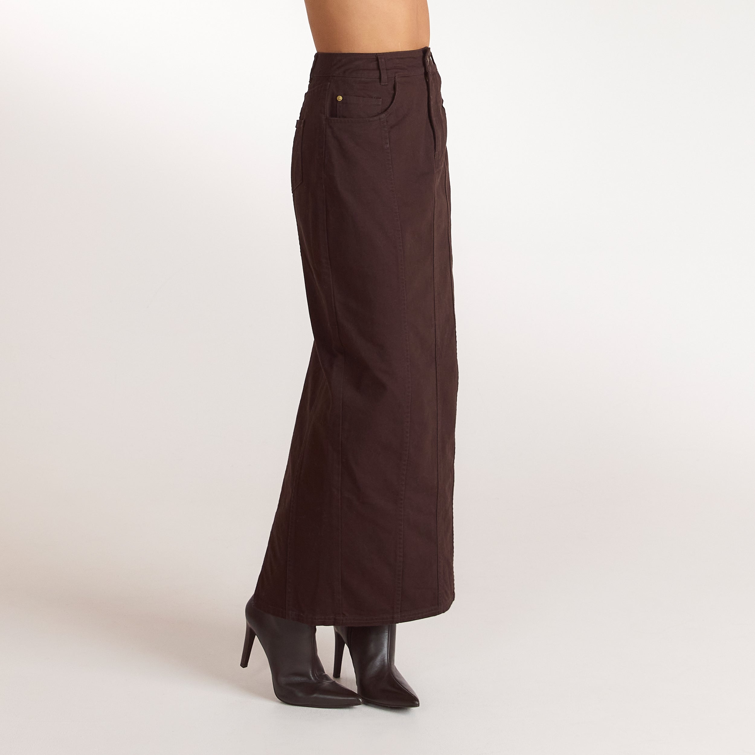 Denim Column Maxi Skirt - Chocolate