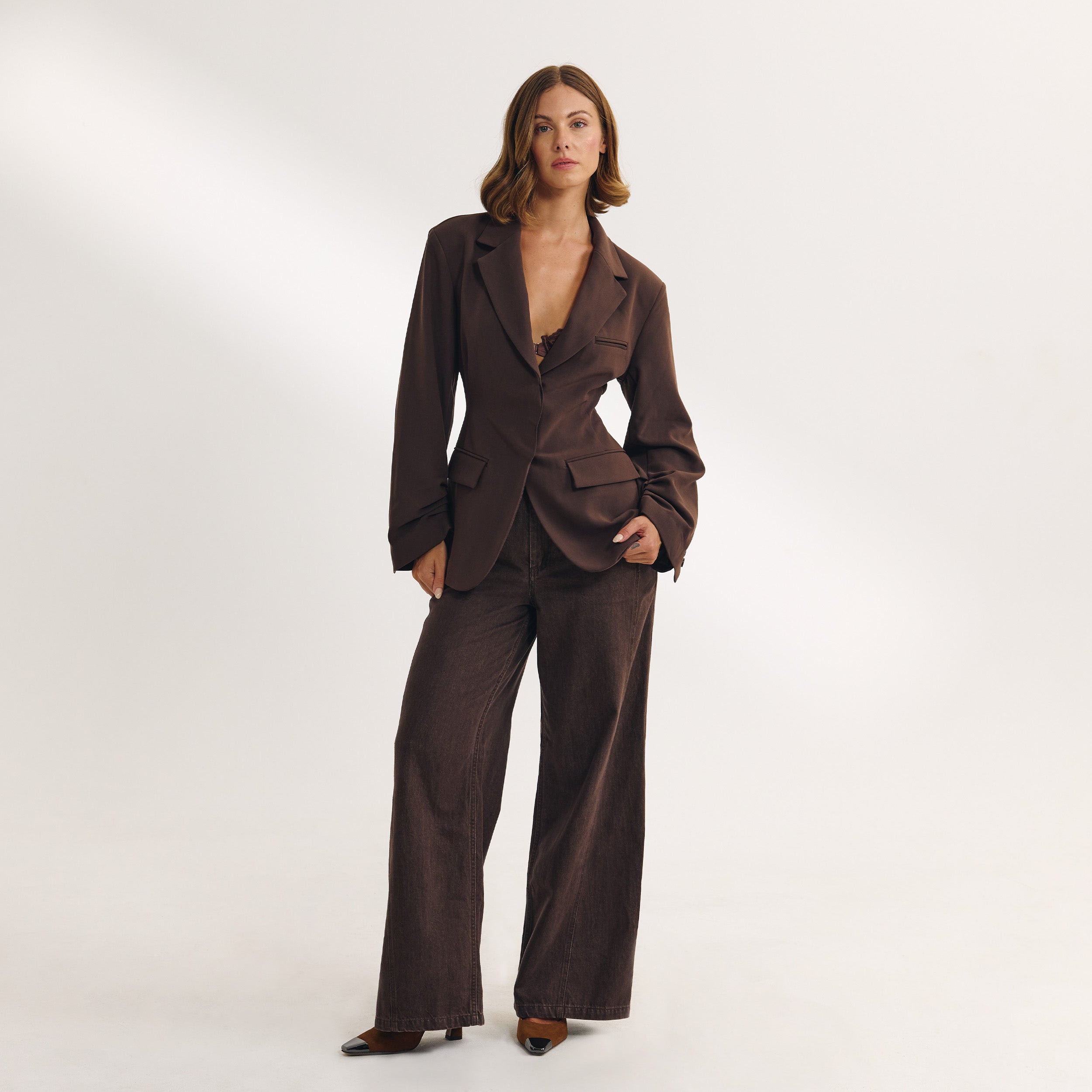 Draped Sleeve Blazer | Draped Sleeve Blazer - Chocolate