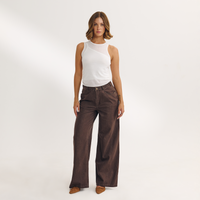 Dipped-Waist Wide-Leg Jeans - Espresso