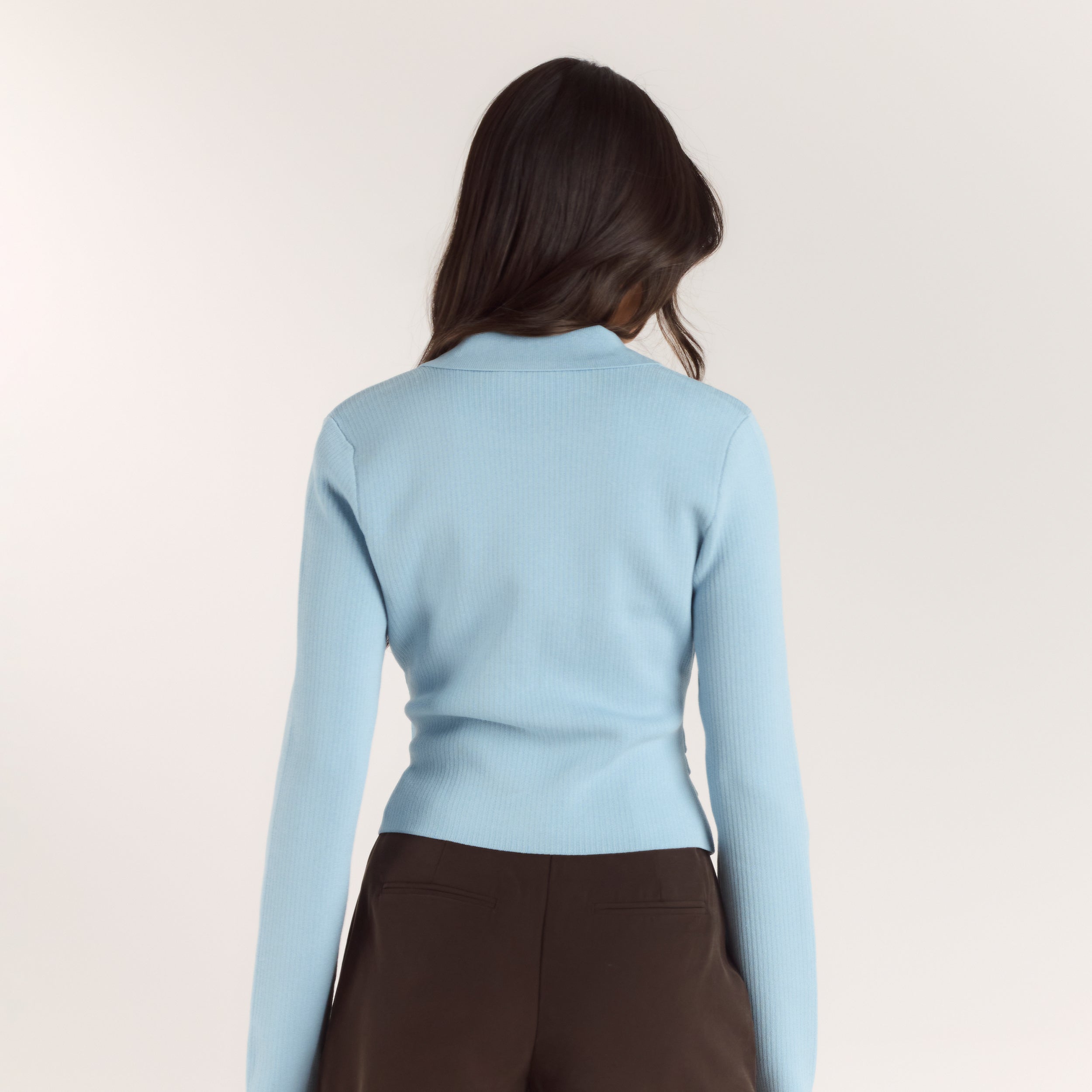 Ribbed Knitted Cardigan | Ribbed Knitted Cardigan - Light Blue