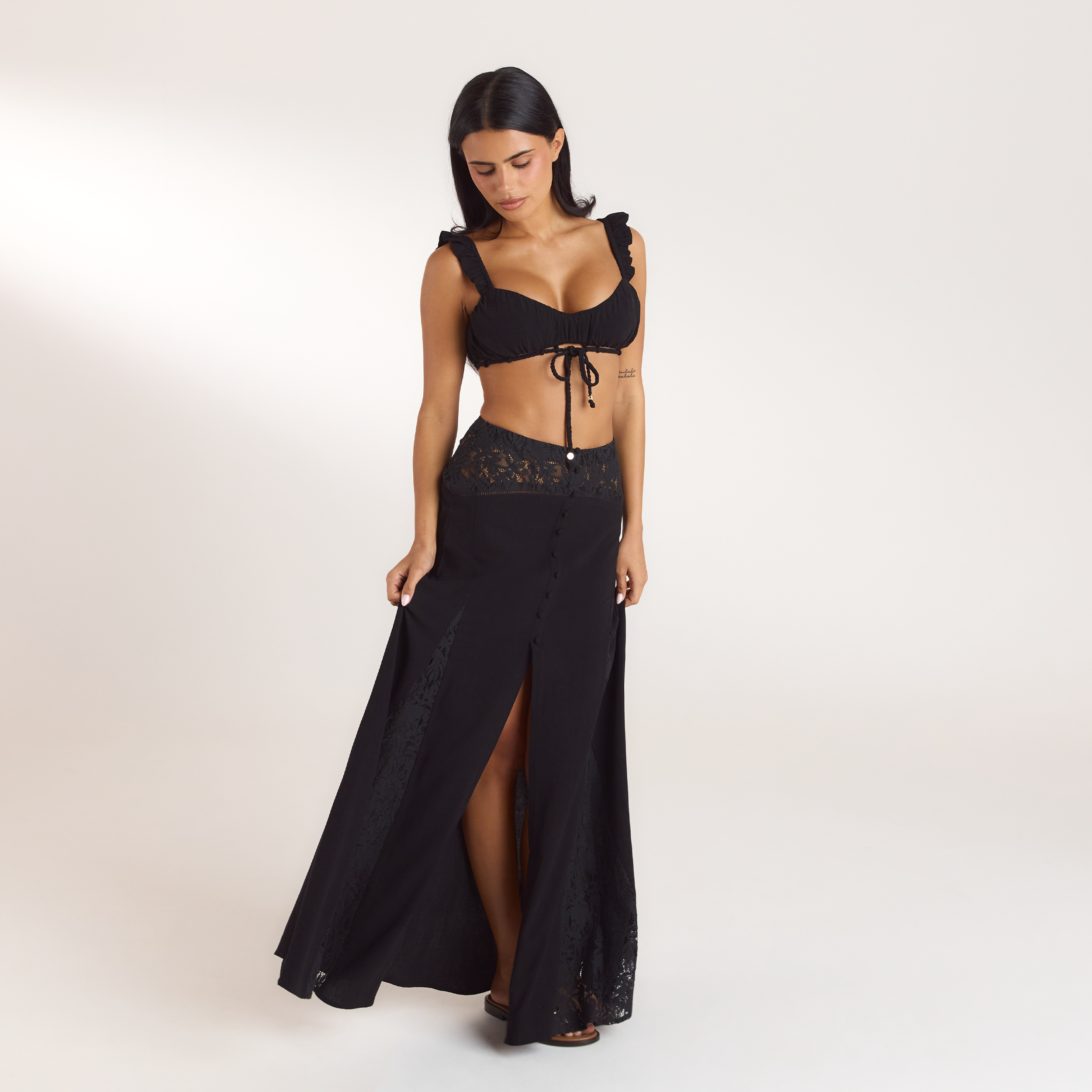 Lace Insert Maxi Skirt | Lace Insert Maxi Skirt - Black