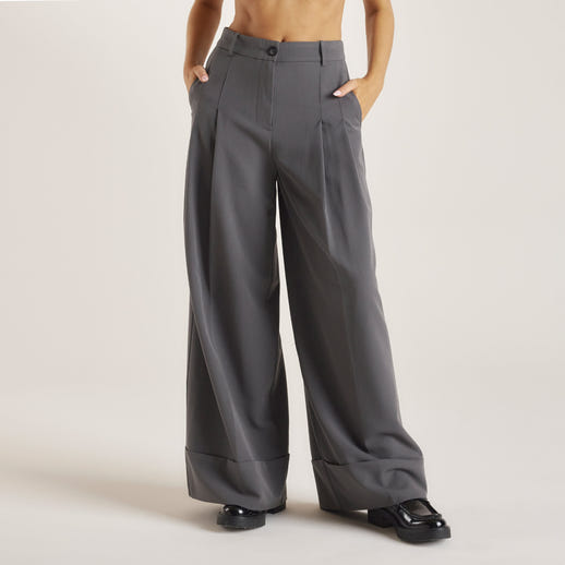 Tailored Turn-Up Trousers - Charcoal