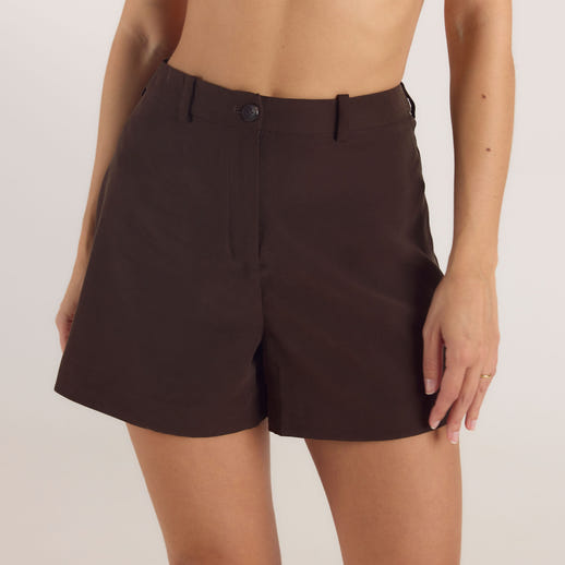High-Waisted Tailored Shorts - Chocolate