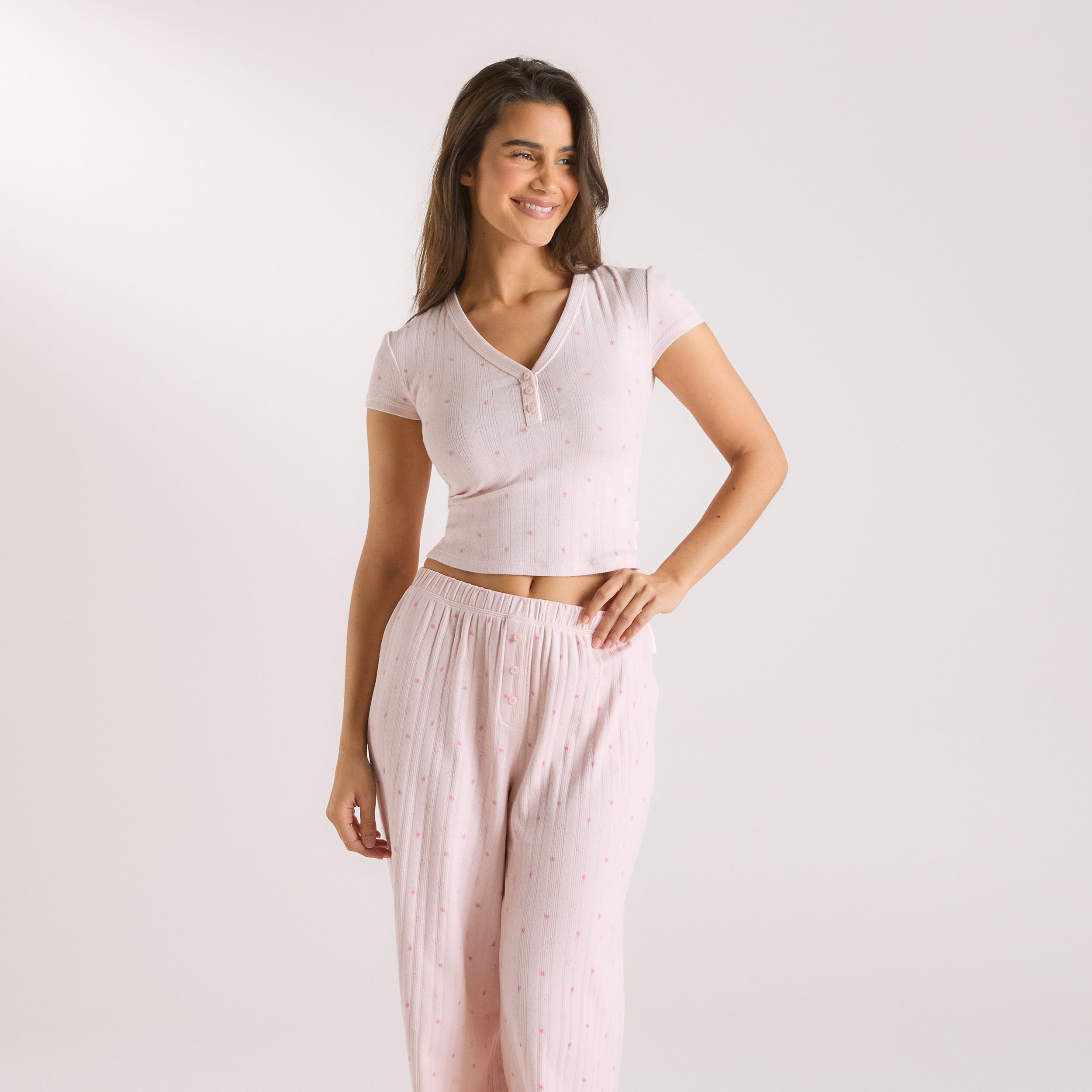 Pointelle Pyjama Top | Pointelle Pyjama Top - Pink Floral
