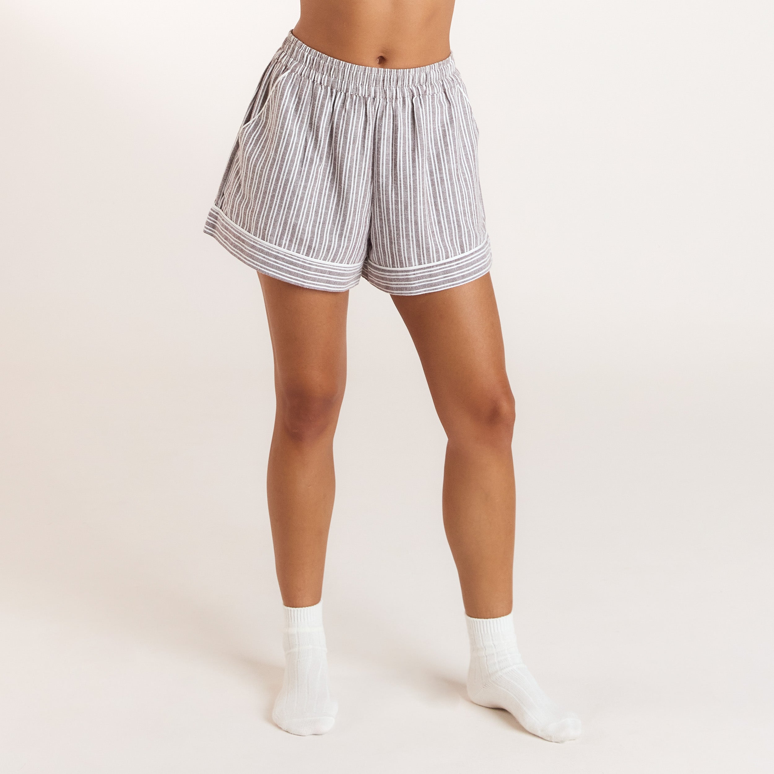 Stripe Pyjama Shorts - Chocolate