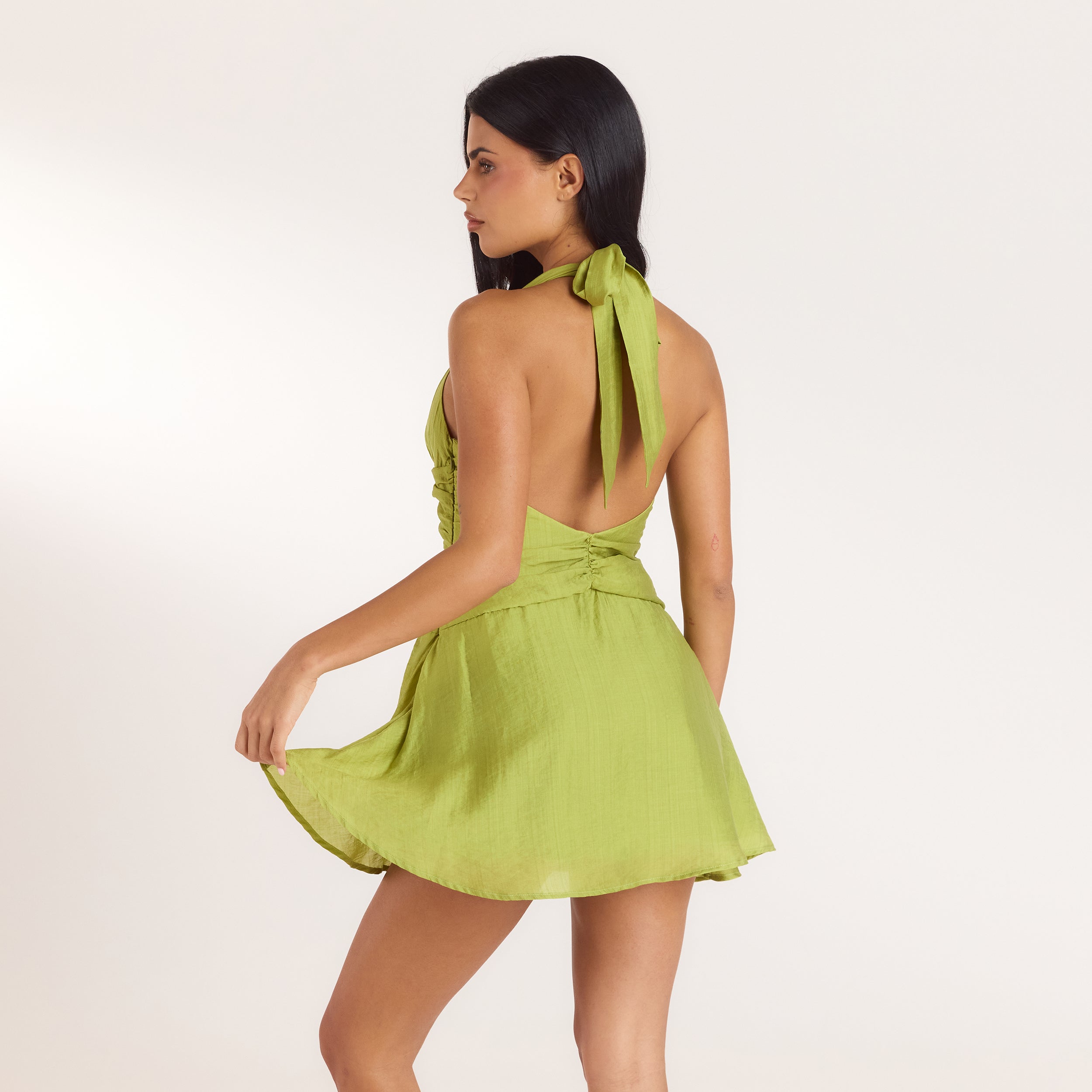 Ruched Tencel Mini Dress | Ruched Tencel Mini Dress - Lime