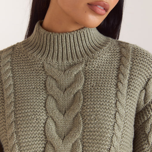 Oversized Cable-Knit Jumper - Olive alternate