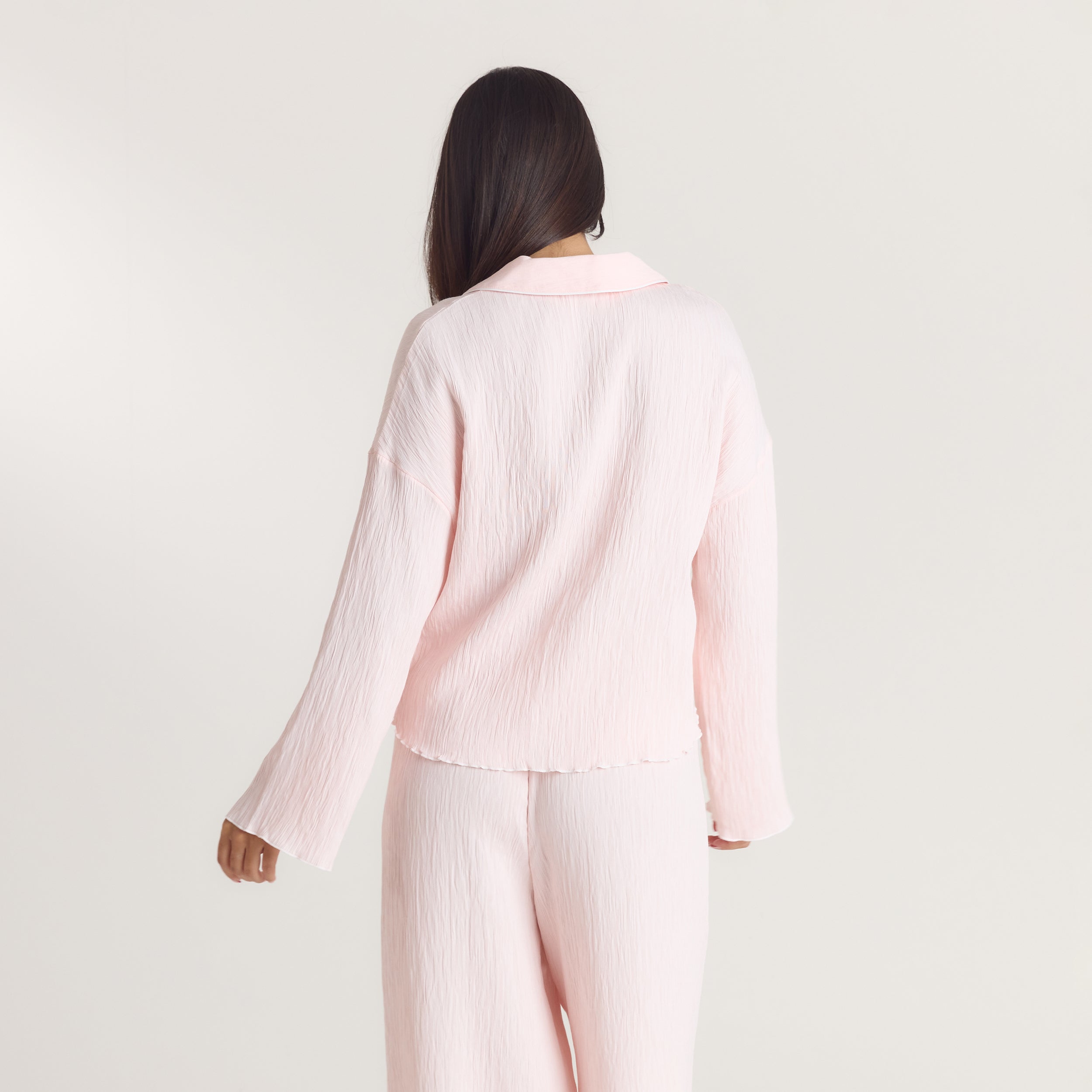 Crinkle Pyjama Top | Crinkle Pyjama Shirt - Pink