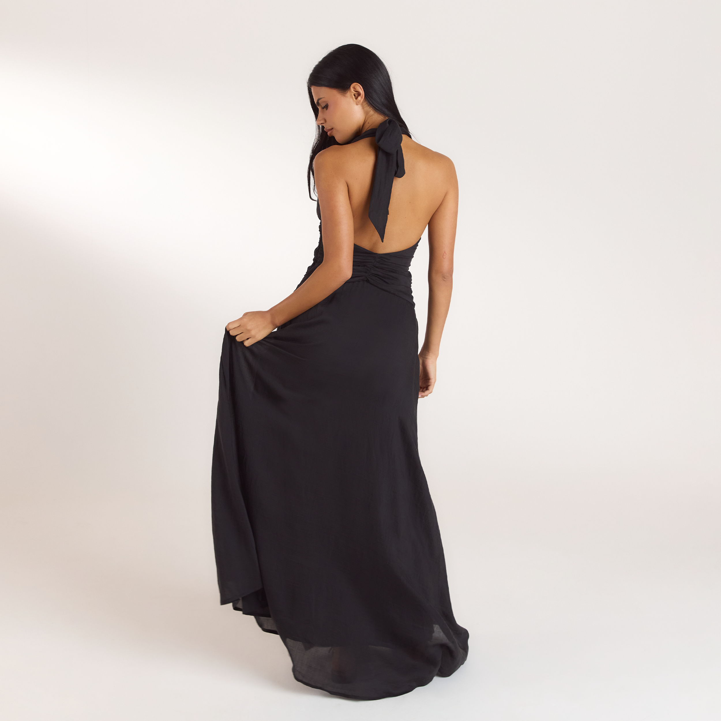 Ruched Tencel Maxi Dress | Ruched Tencel Maxi Dress - Black