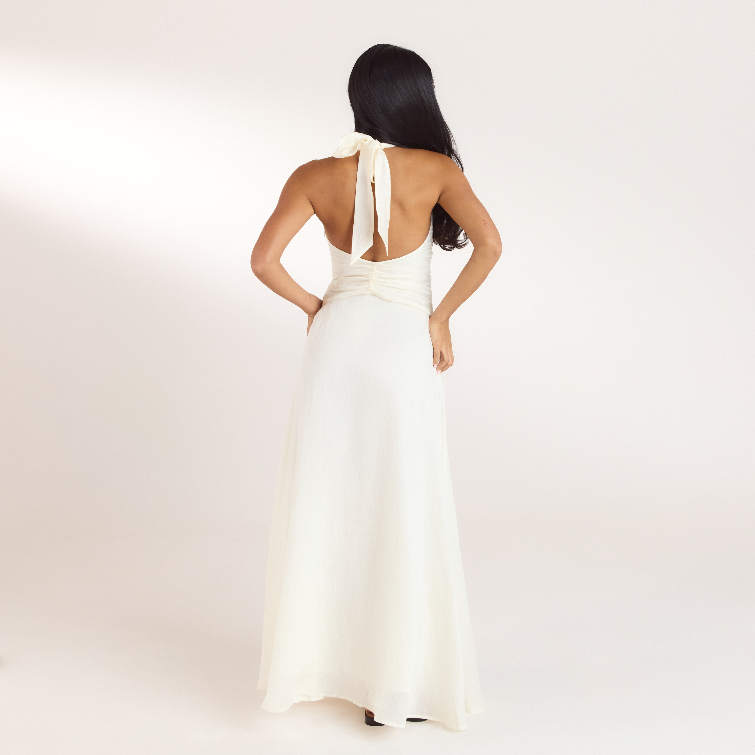 Ruched Tencel Maxi Dress | Ruched Tencel Maxi Dress - Cream