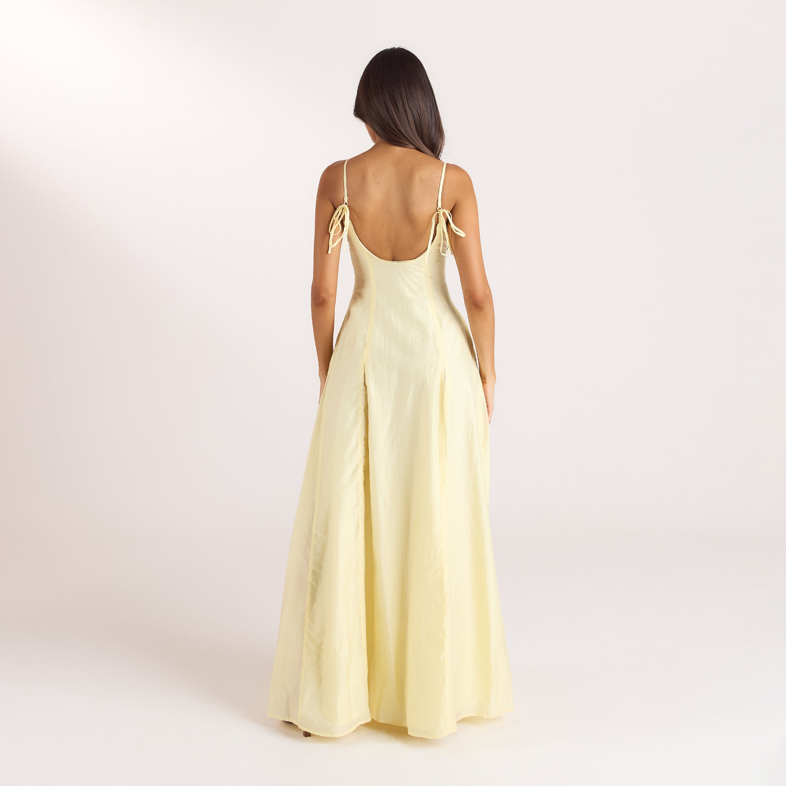Embroidered Lace-Up Maxi Dress | Embroidered Lace-Up Maxi Dress - Lemon