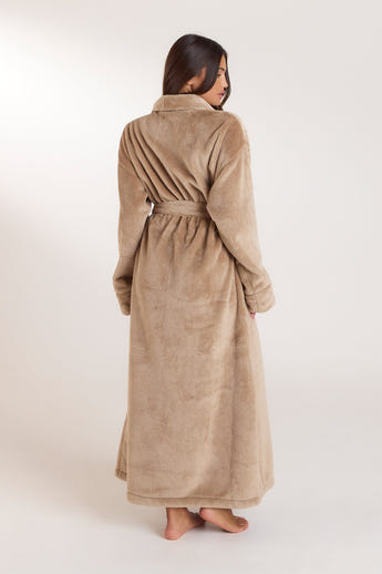 Long Fluffy Dressing Gown - Beige alternate