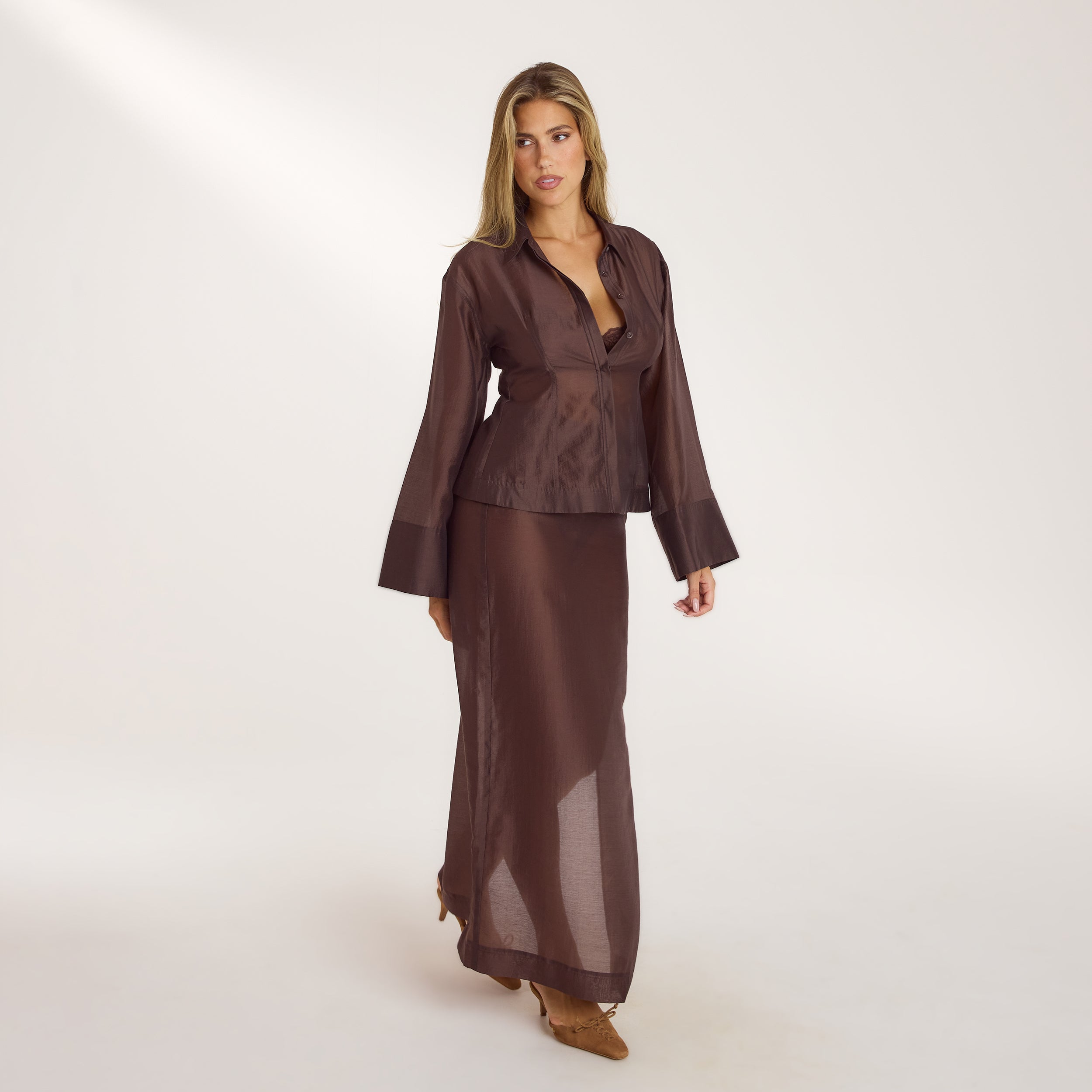 Fitted Sheer Shirt | Fitted Sheer Shirt - Chocolate