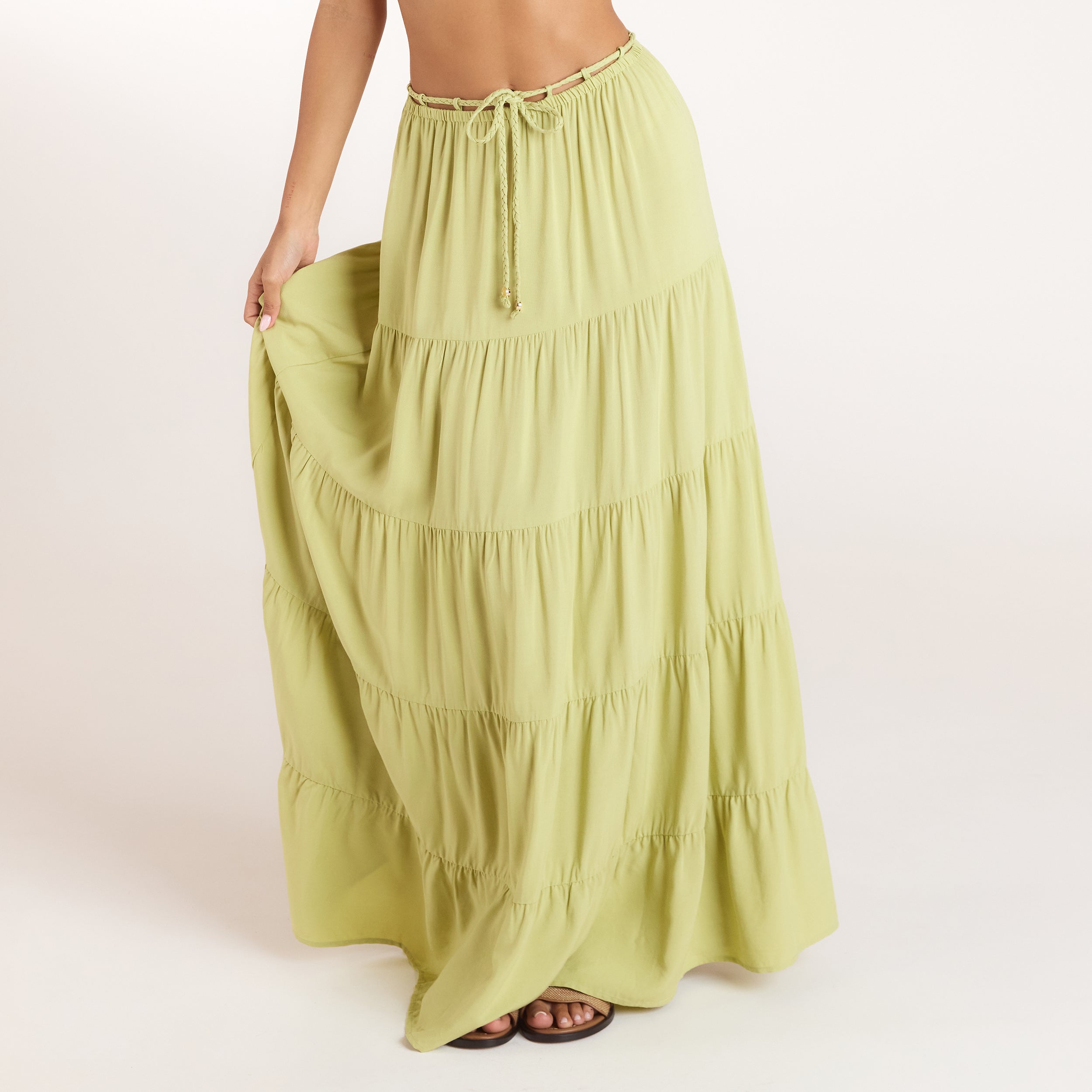 Ruched Bralette & Maxi Skirt Co-Ord | Ruched Bralette (Set) - Washed Lime