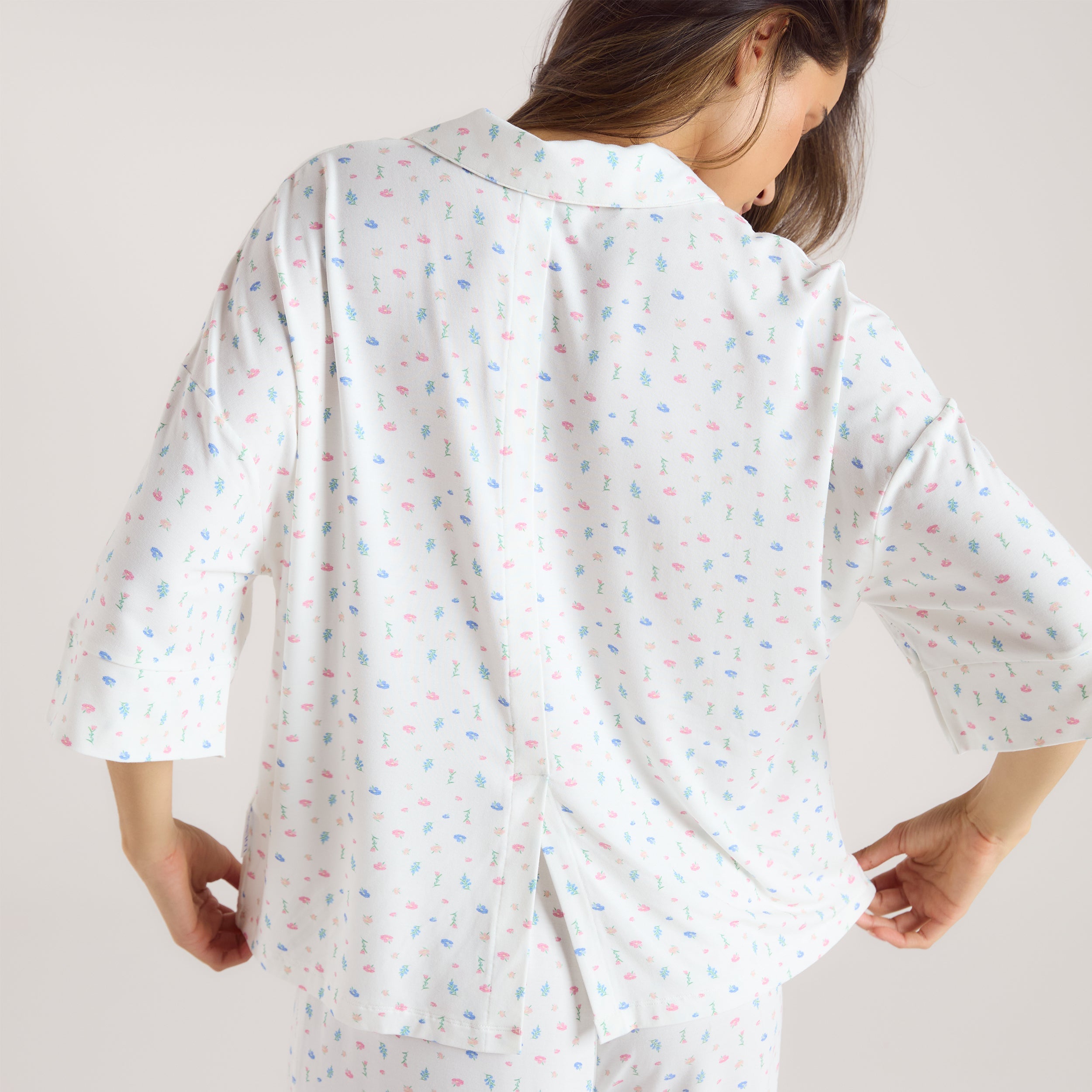 Modal Short Sleeve Pyjama Shirt | Modal Short Sleeve Pyjama Shirt - White Floral