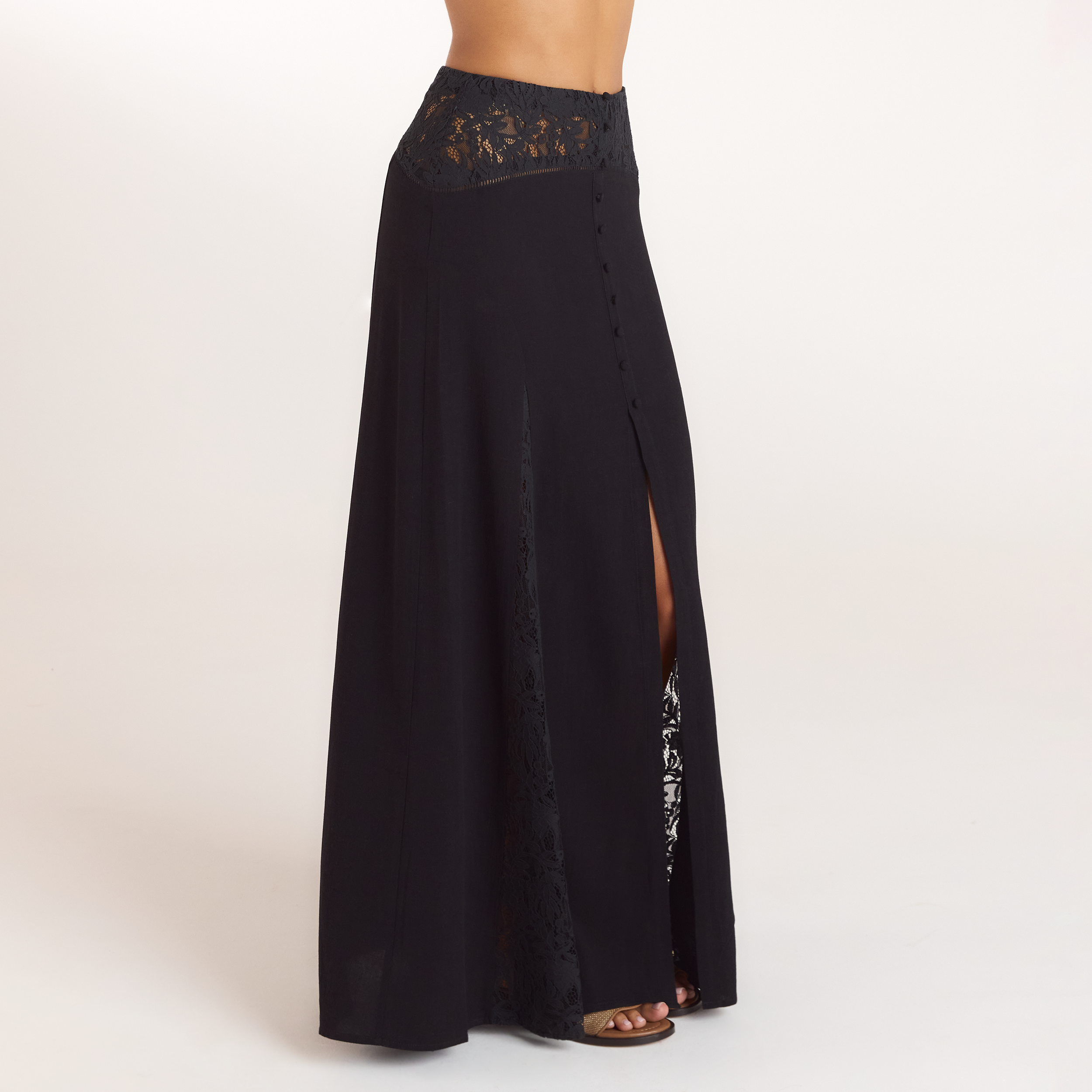 Lace Insert Maxi Skirt | Lace Insert Maxi Skirt - Black