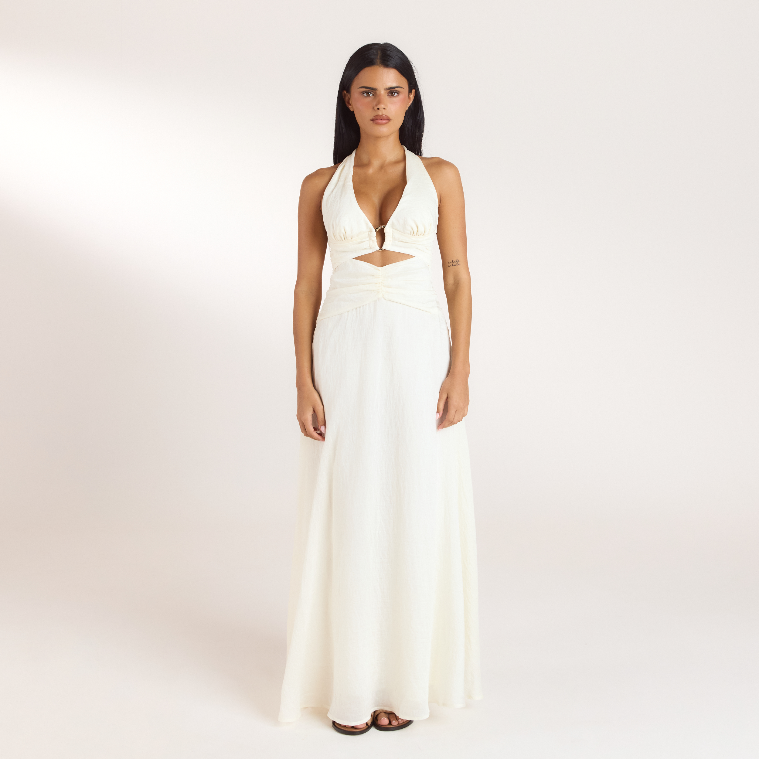 Ruched Tencel Maxi Dress | Ruched Tencel Maxi Dress - Cream