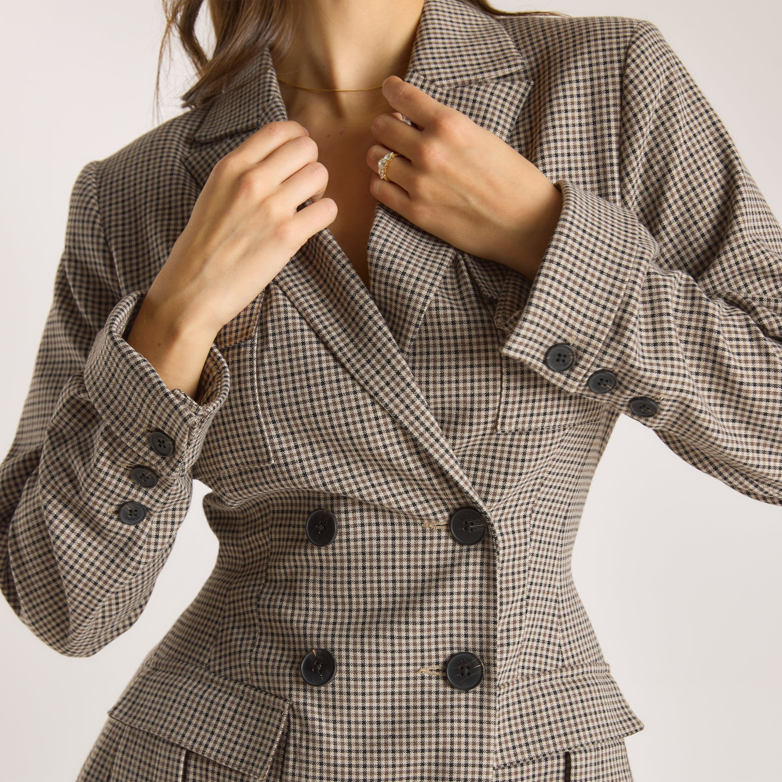 Houndstooth Blazer Dress  | Houndstooth Blazer Dress - Brown
