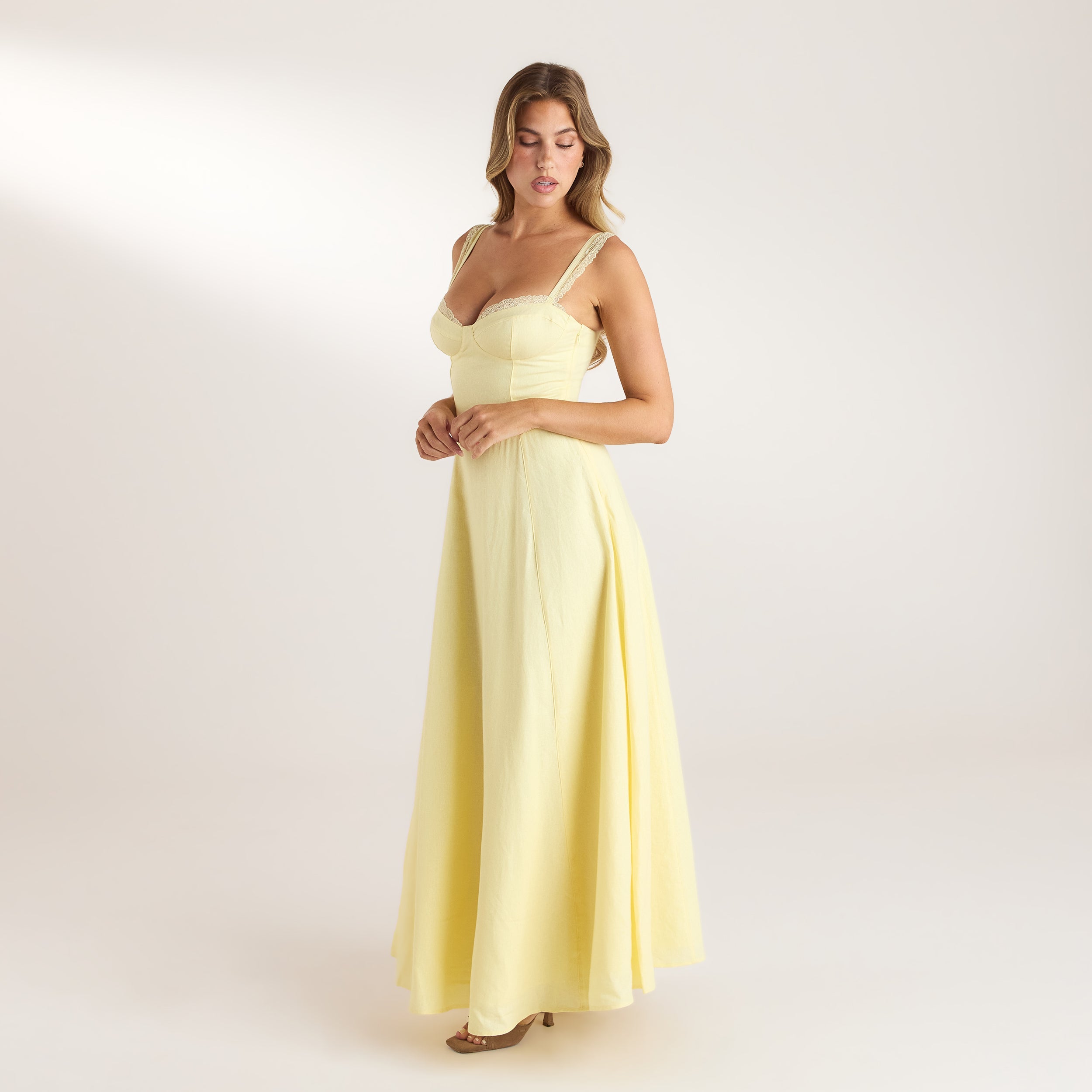 Lace Trim Maxi Dress | Lace Trim Maxi Dress - Lemon