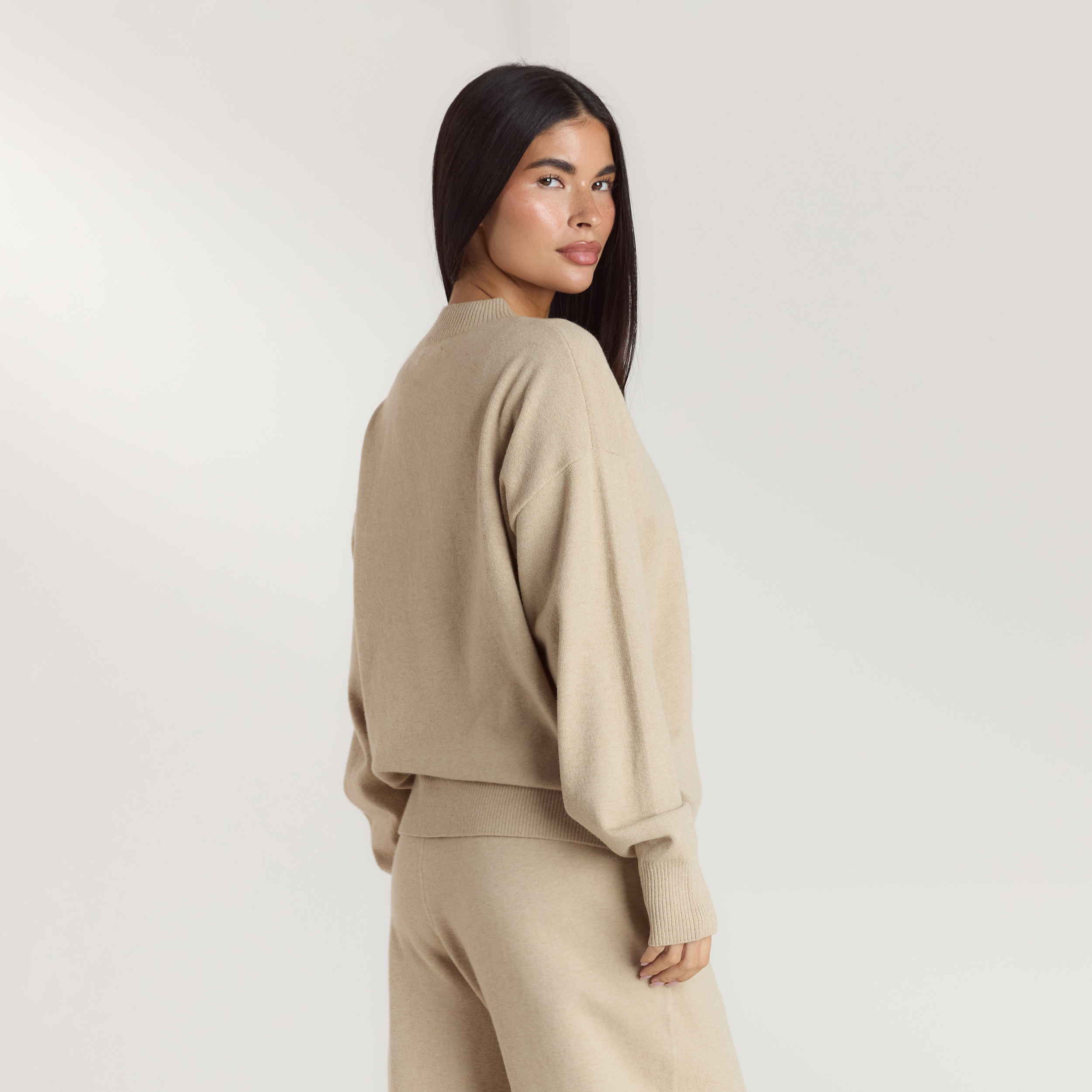 Cuffed Crew Neck Knitted Jumper | Cuffed Crew Neck Knitted Jumper - Oatmeal Marl