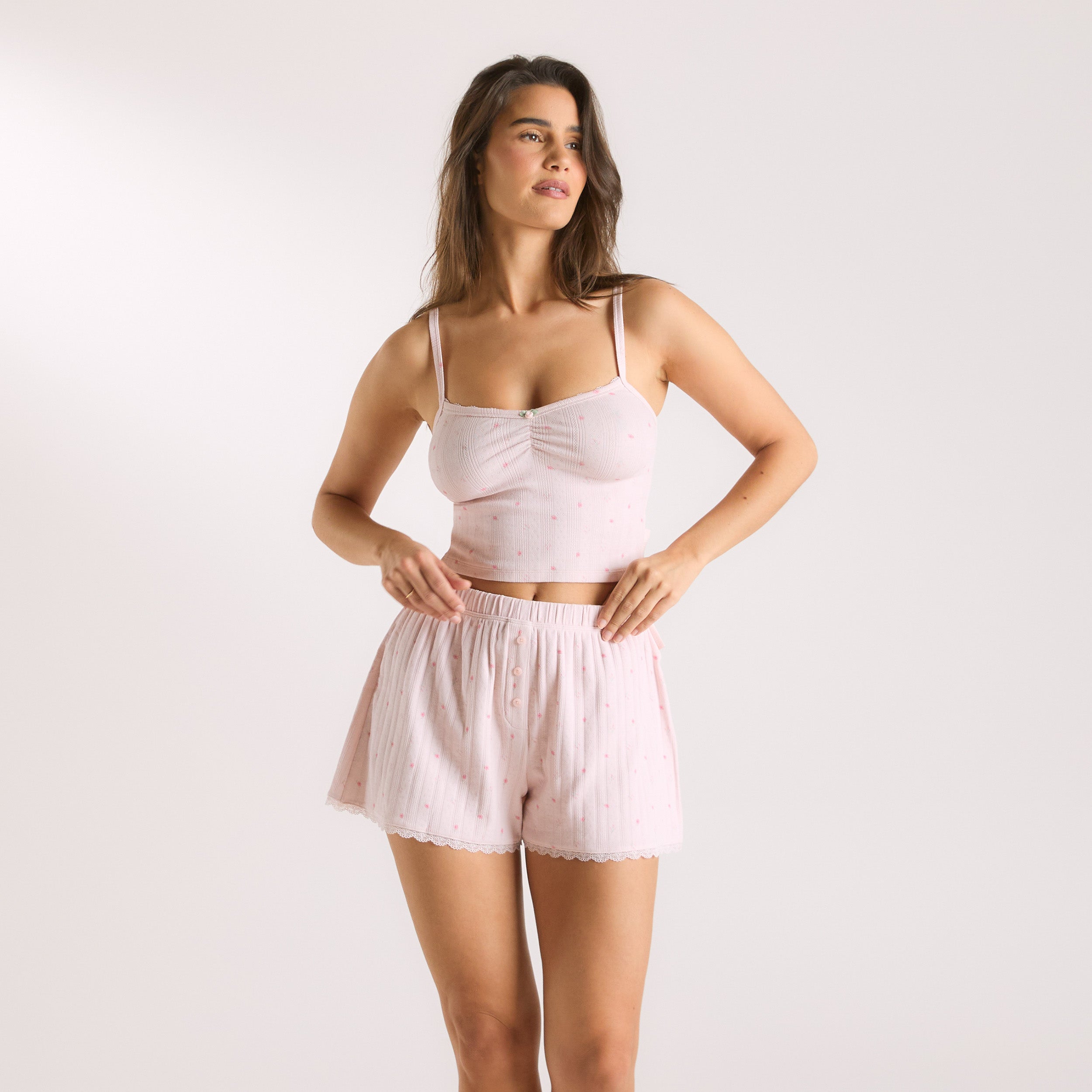 Pointelle Cami Pyjama Top | Pointelle Cami Pyjama Top - Pink Floral