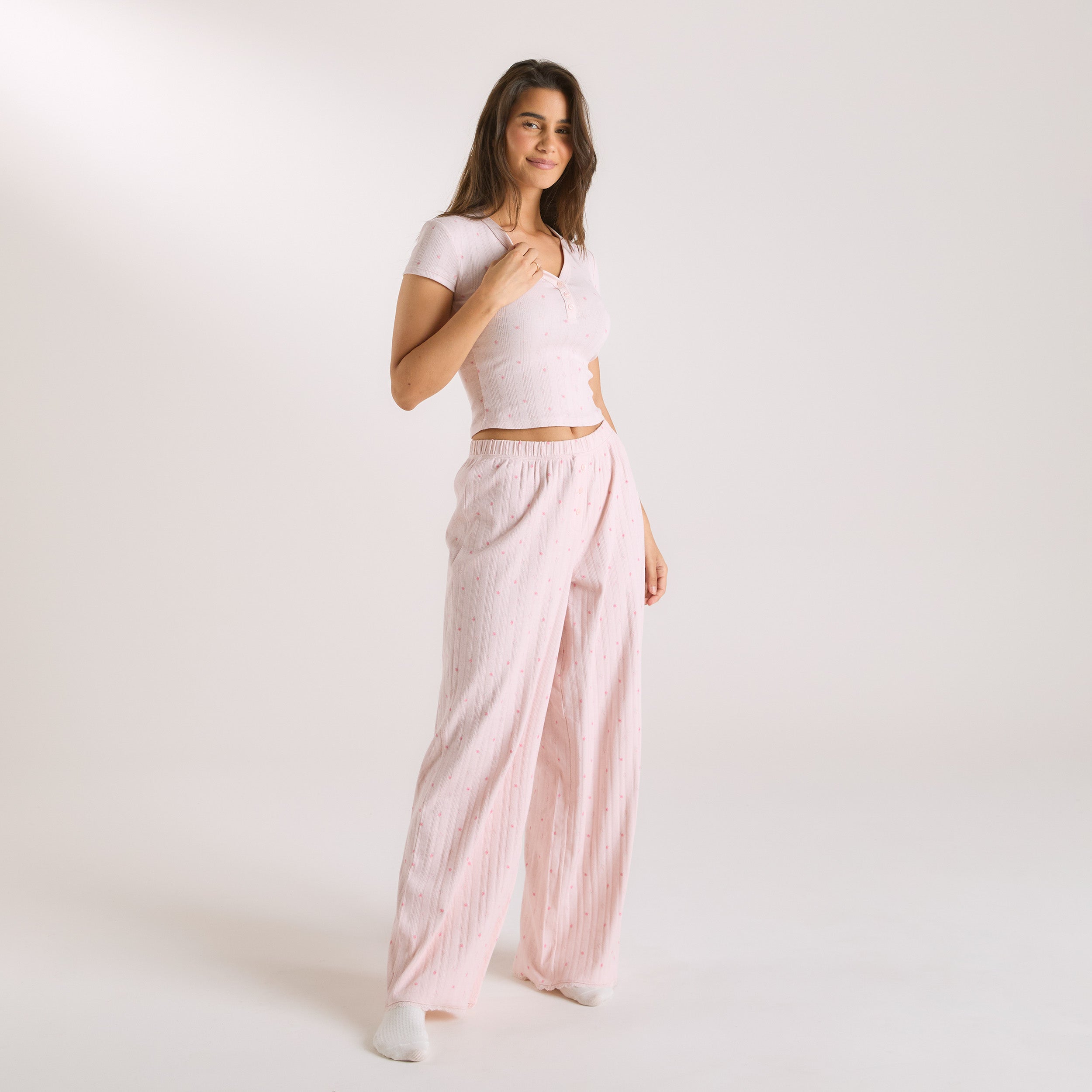 Pointelle Pyjama Top | Pointelle Pyjama Top - Pink Floral