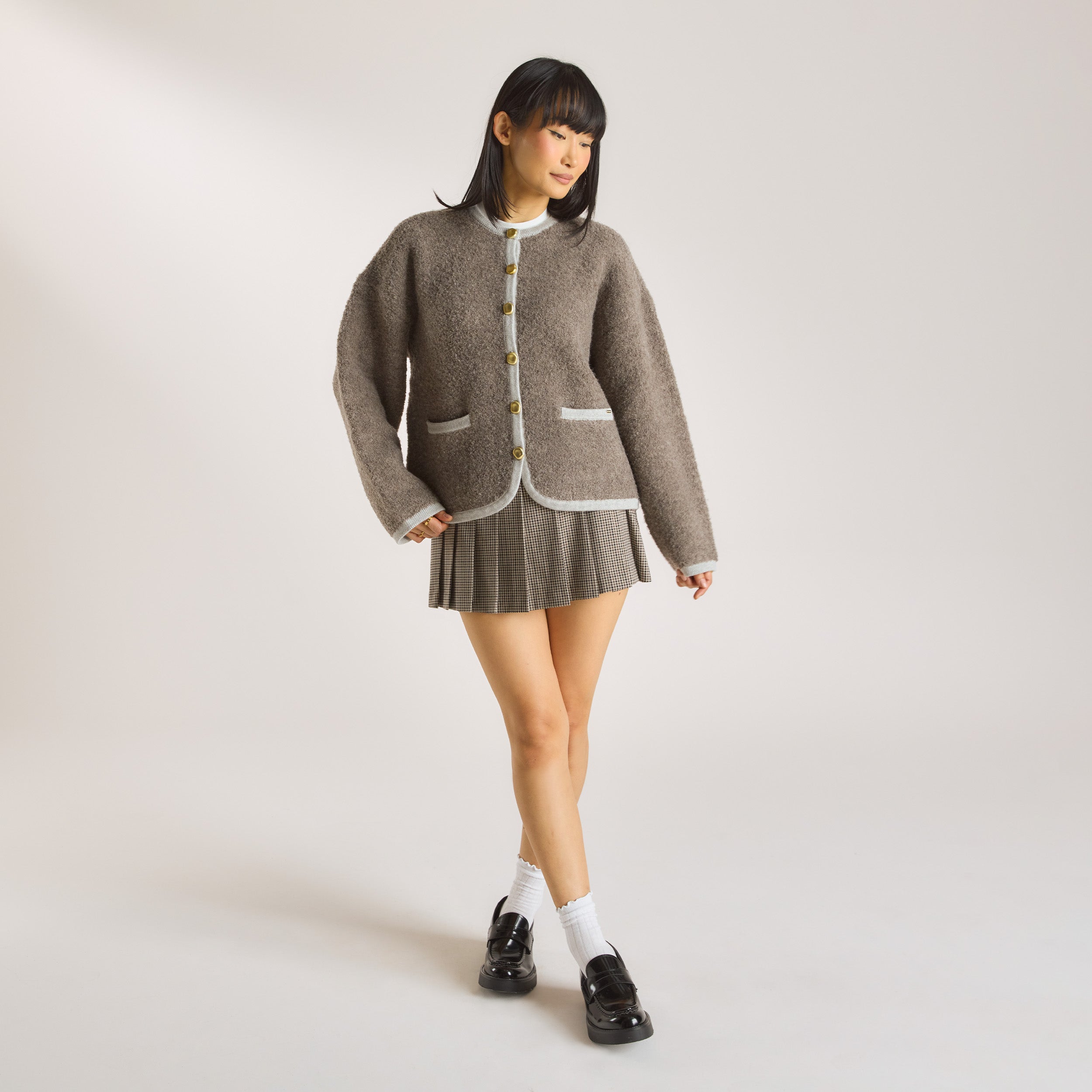 Knitted Wool Blend Jacket  | Knitted Wool Blend Jacket - Truffle