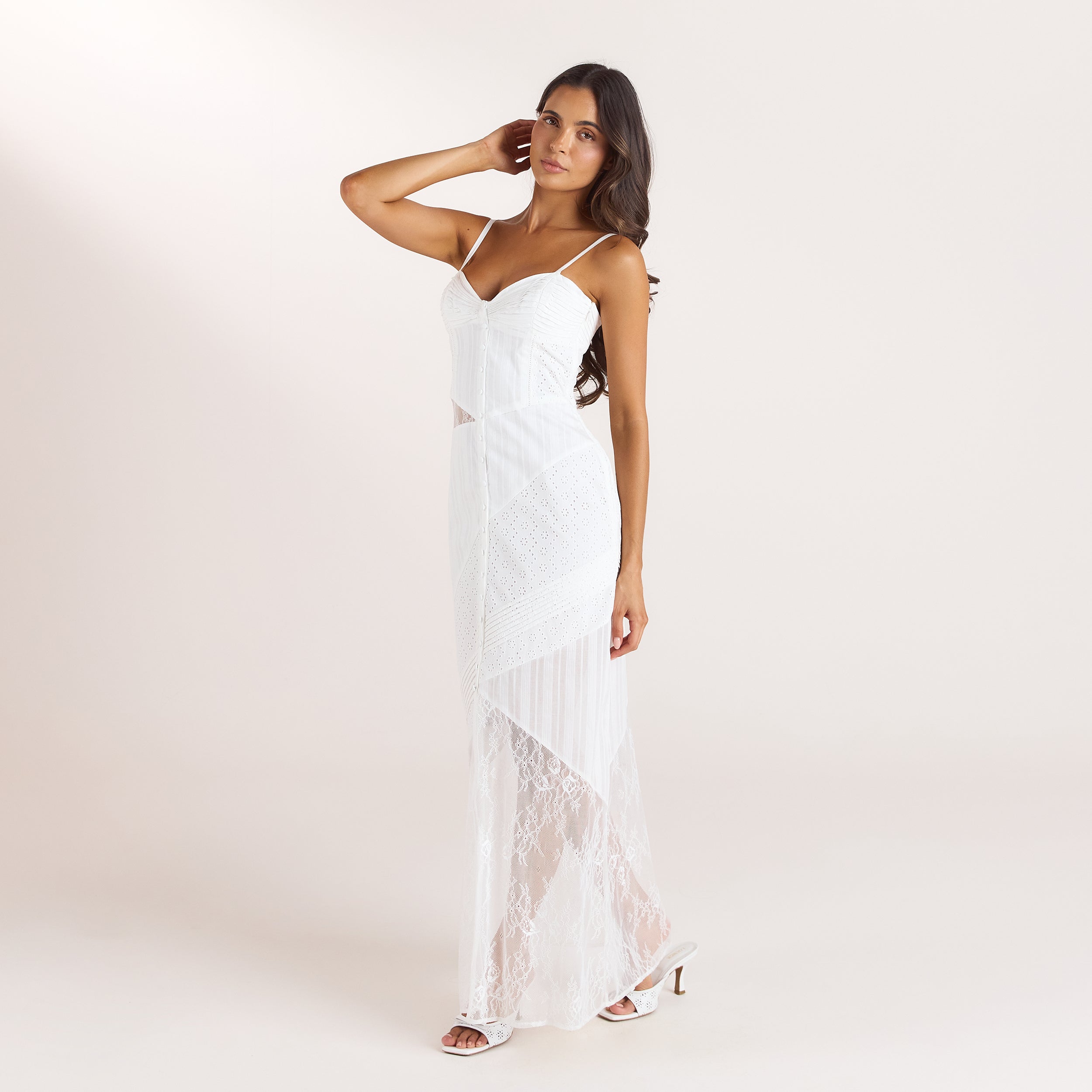 Broderie & Lace Maxi Dress | Broderie & Lace Maxi Dress - White