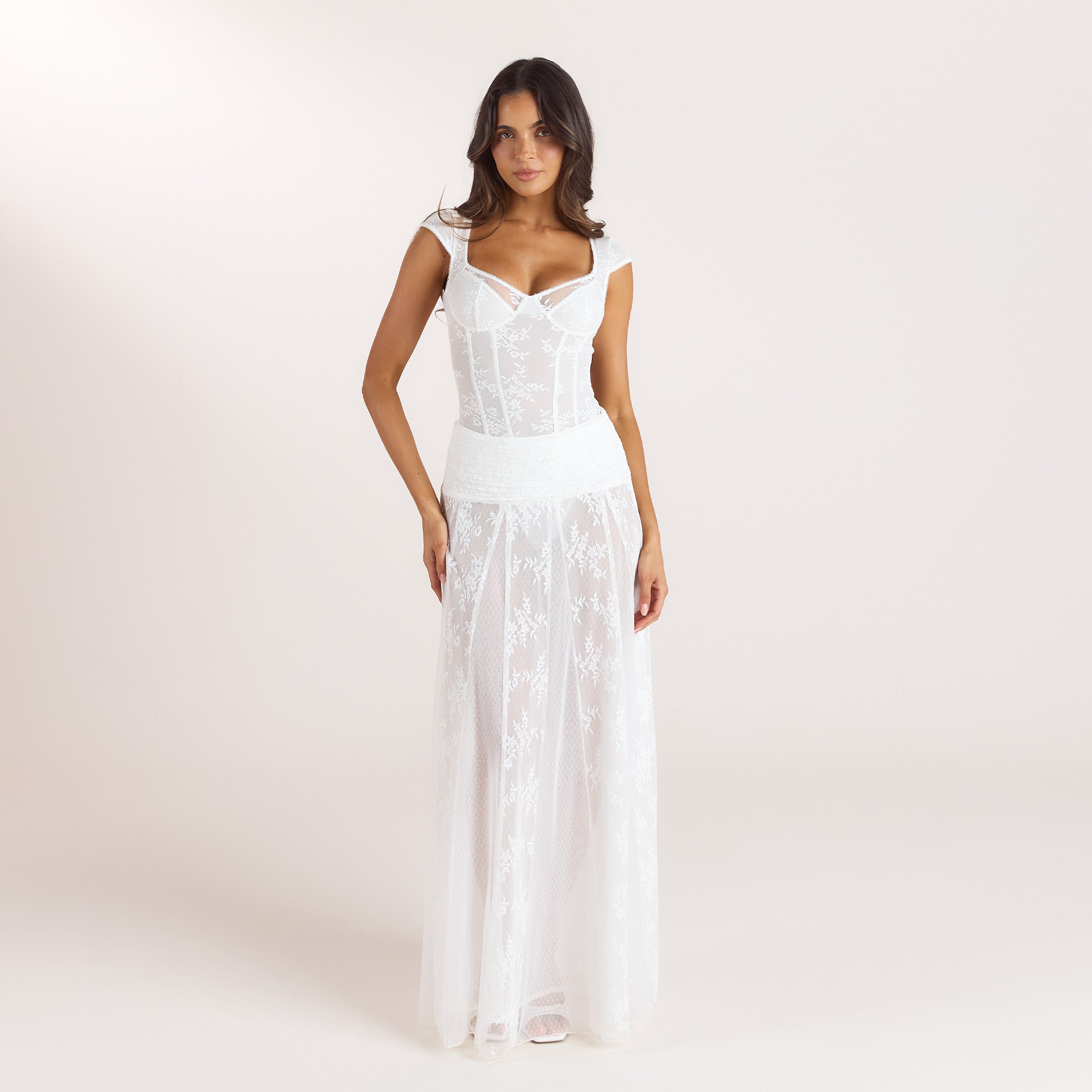 Cap-Sleeve Lace Bodysuit | Cap-Sleeve Lace Bodysuit - White
