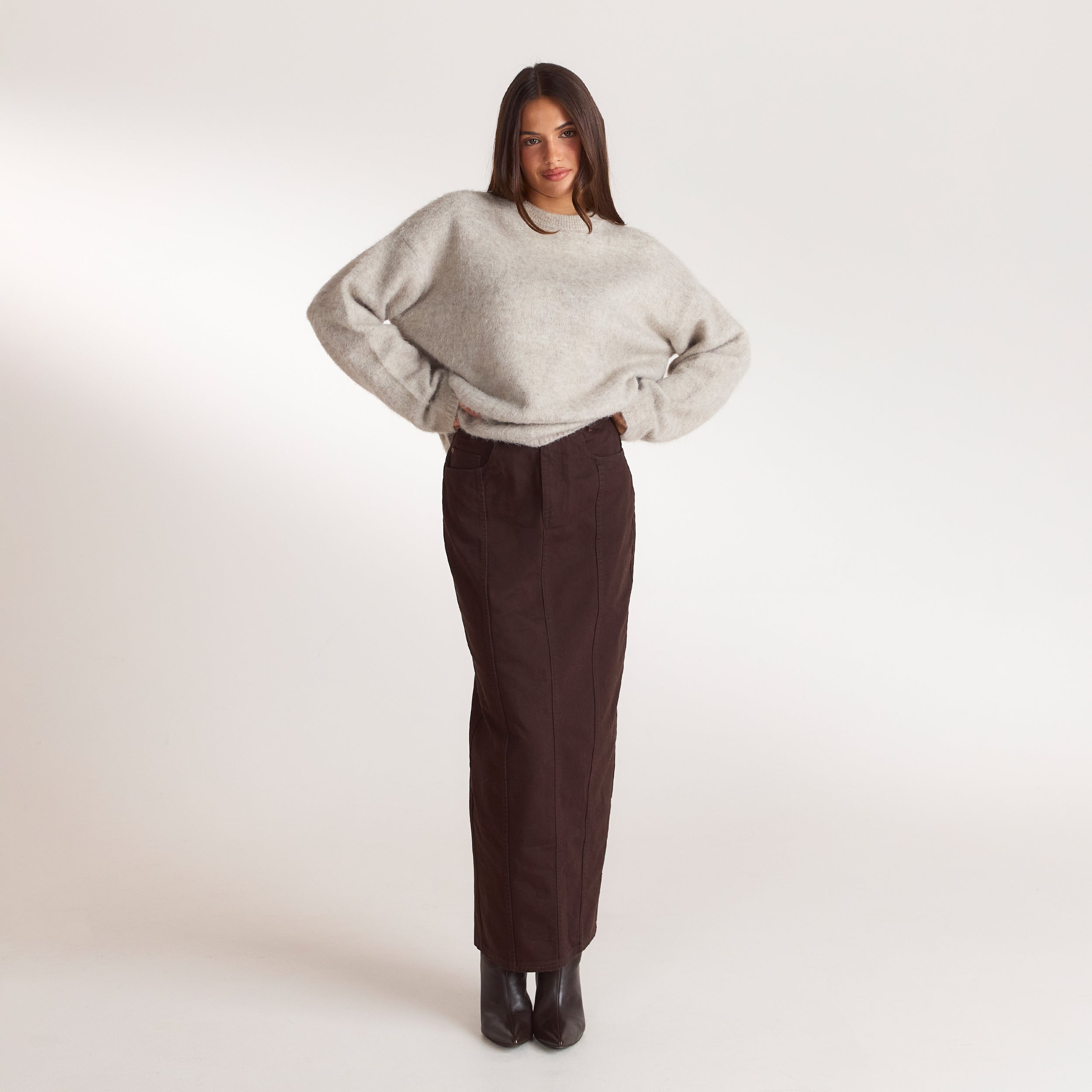 Fluffy Knitted Jumper | Fluffy Knitted Jumper - Warm Grey