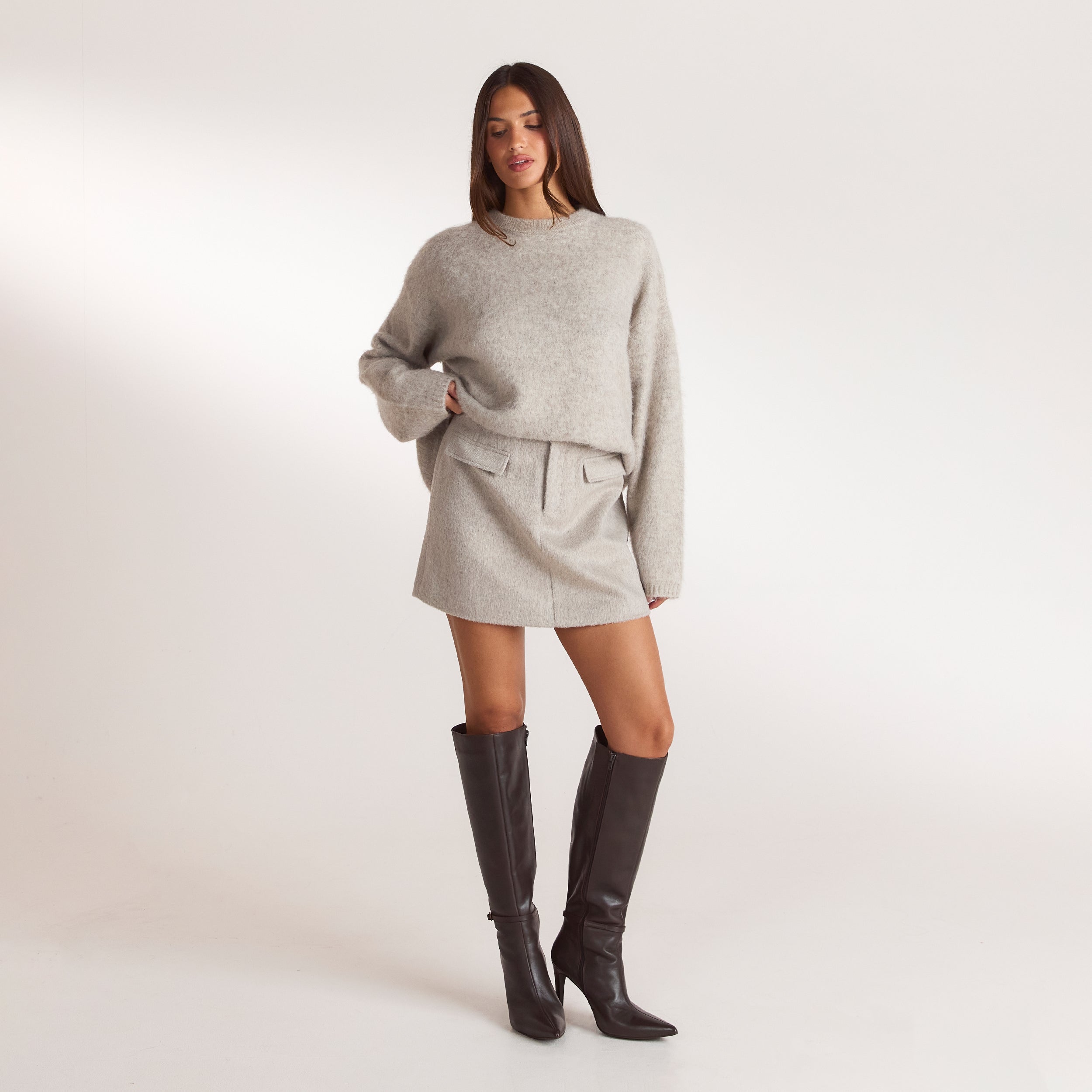 Woven A-Line Mini Skirt | Woven A-Line Mini Skirt - Warm Grey