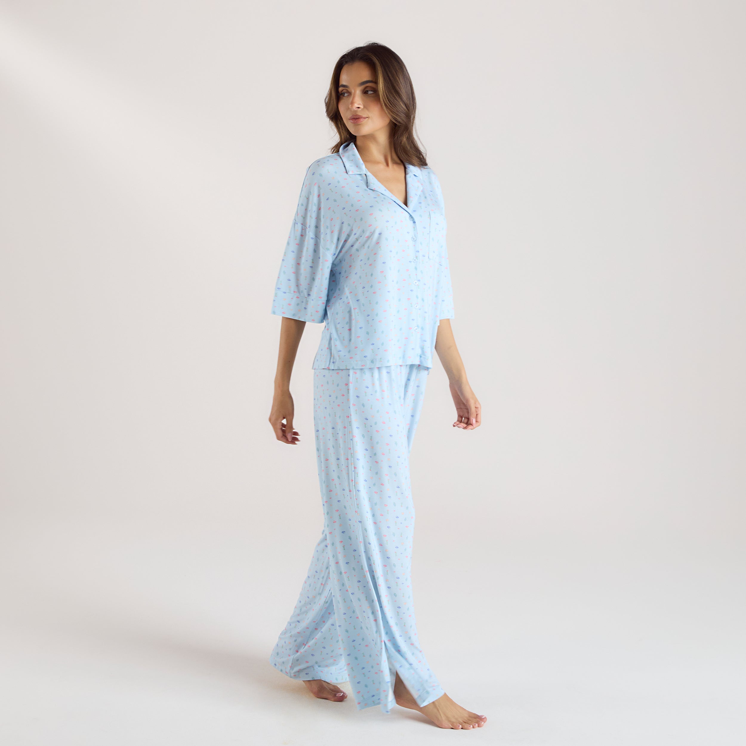 Modal Short Sleeve Pyjama Shirt | Modal Short Sleeve Pyjama Shirt - Blue Floral