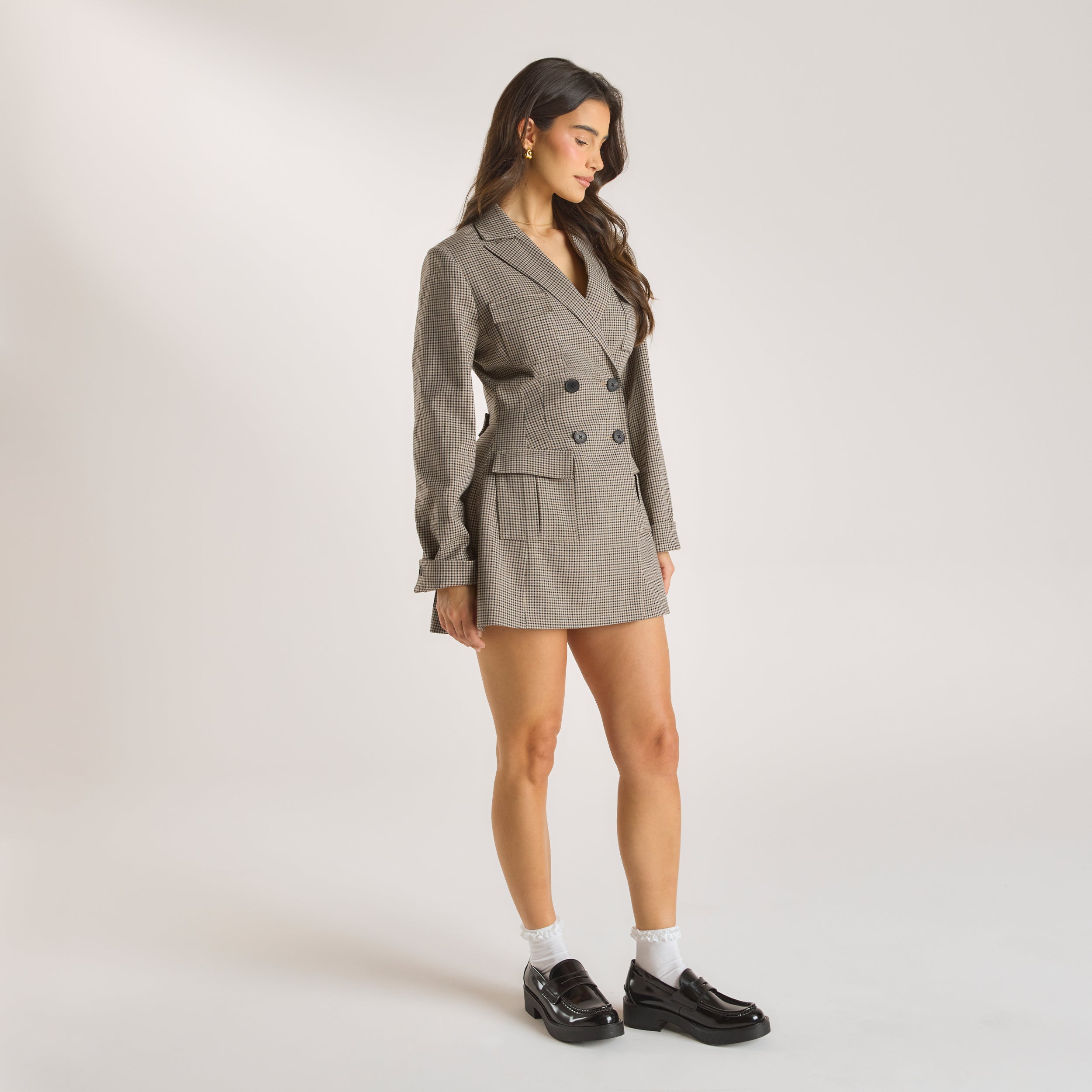 Houndstooth Blazer Dress  | Houndstooth Blazer Dress - Brown