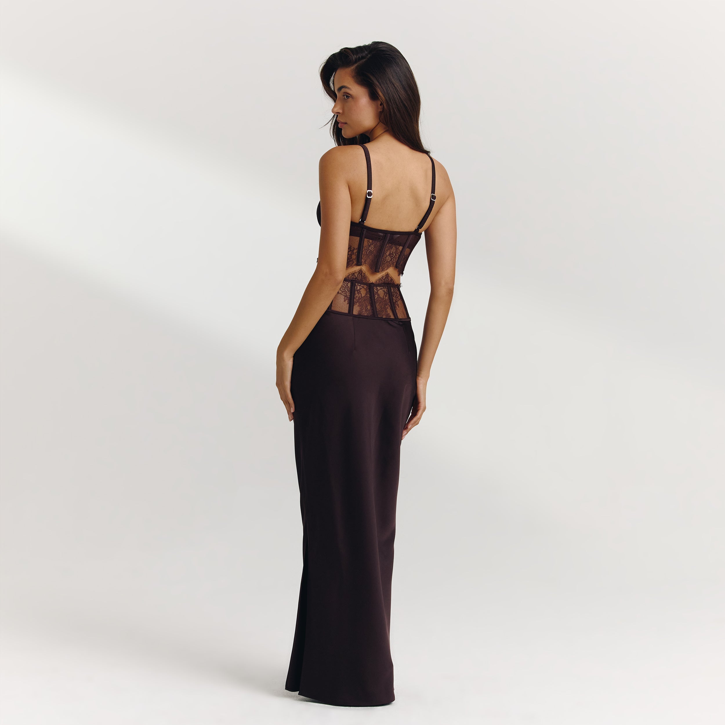 Boned Lace Top & Maxi Skirt Co-ord | Boned Lace Top (Set) - Dark Chocolate