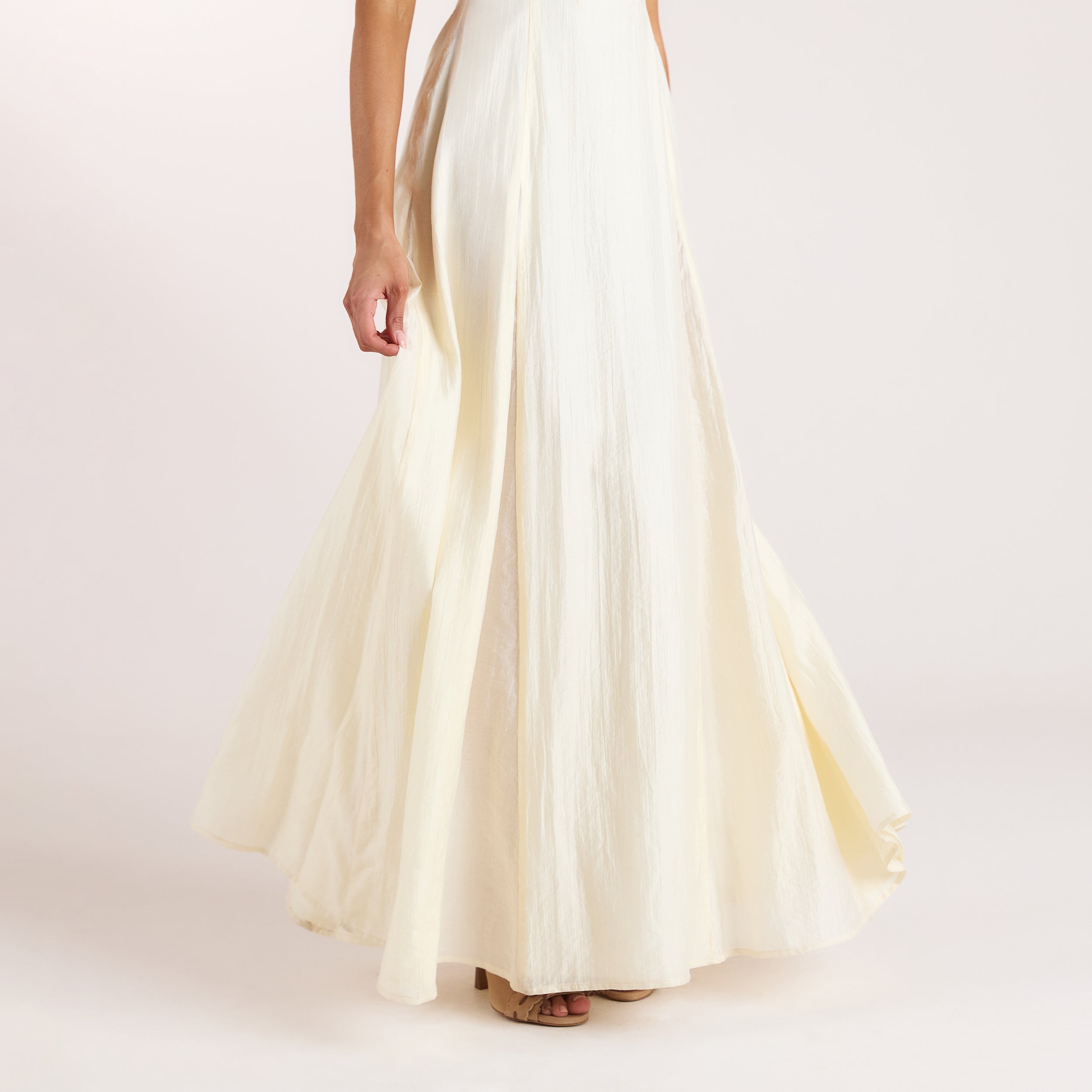 Embroidered Lace-Up Maxi Dress | Embroidered Lace-Up Maxi Dress - Buttercream