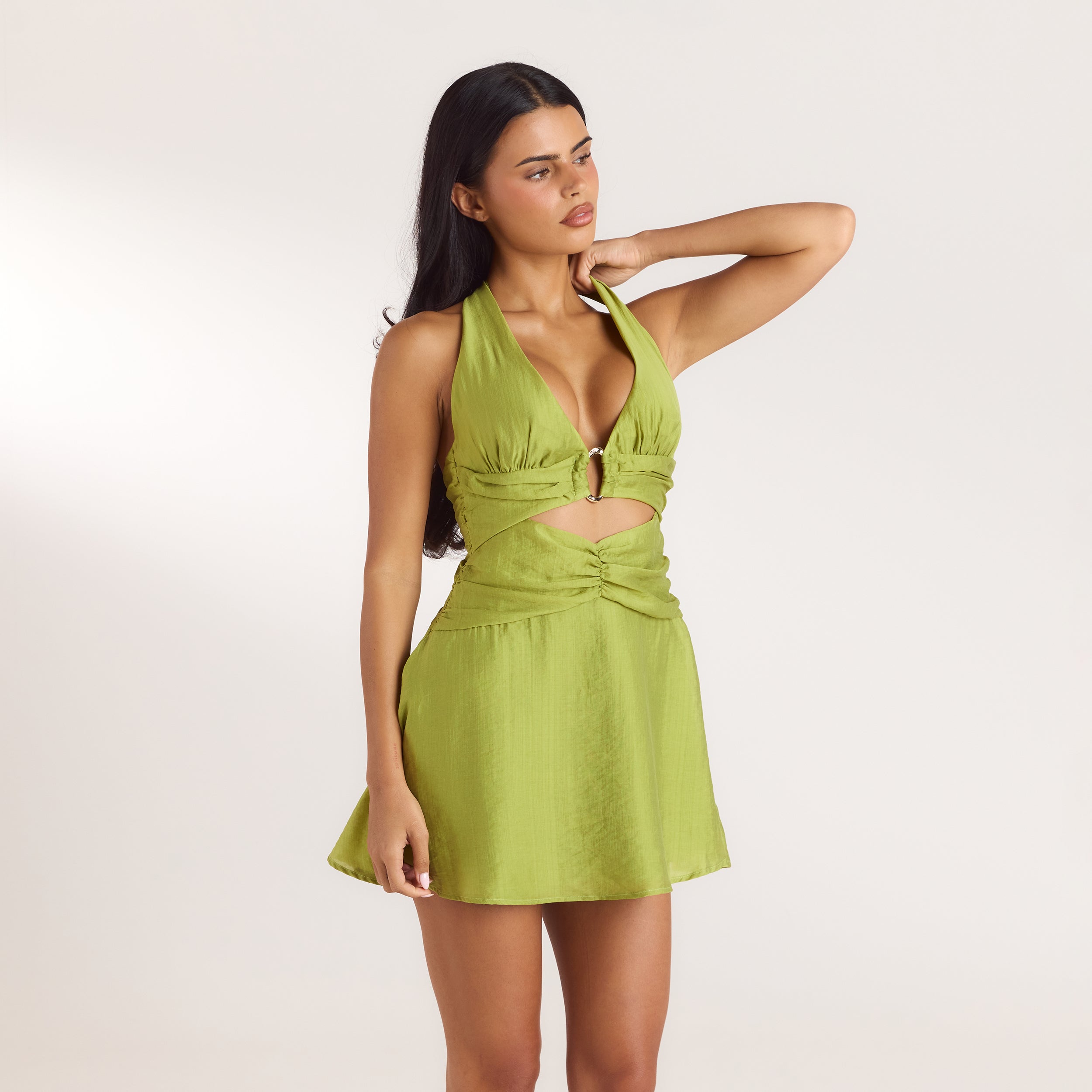 Ruched Tencel Mini Dress | Ruched Tencel Mini Dress - Lime