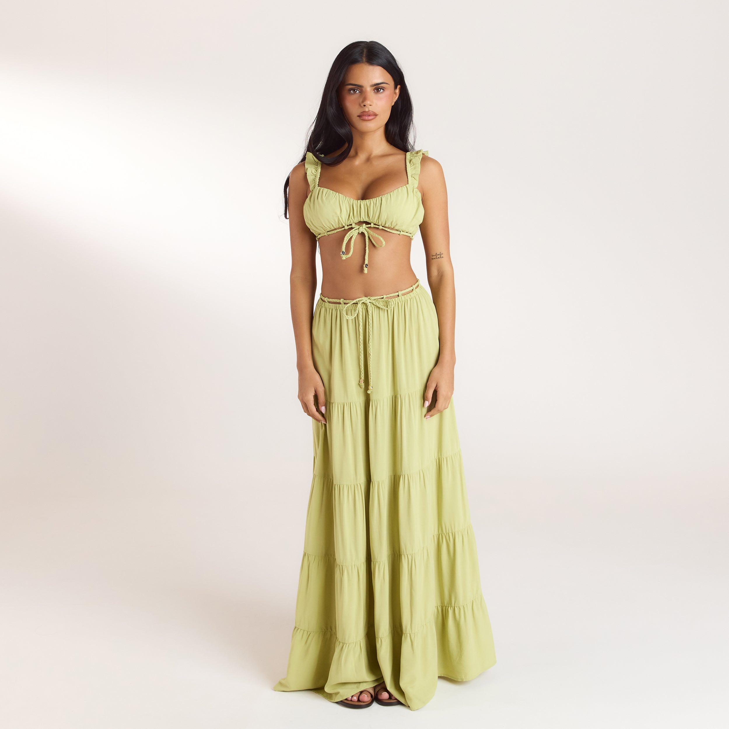 Ruched Bralette & Maxi Skirt Co-Ord | Ruched Bralette (Set) - Washed Lime
