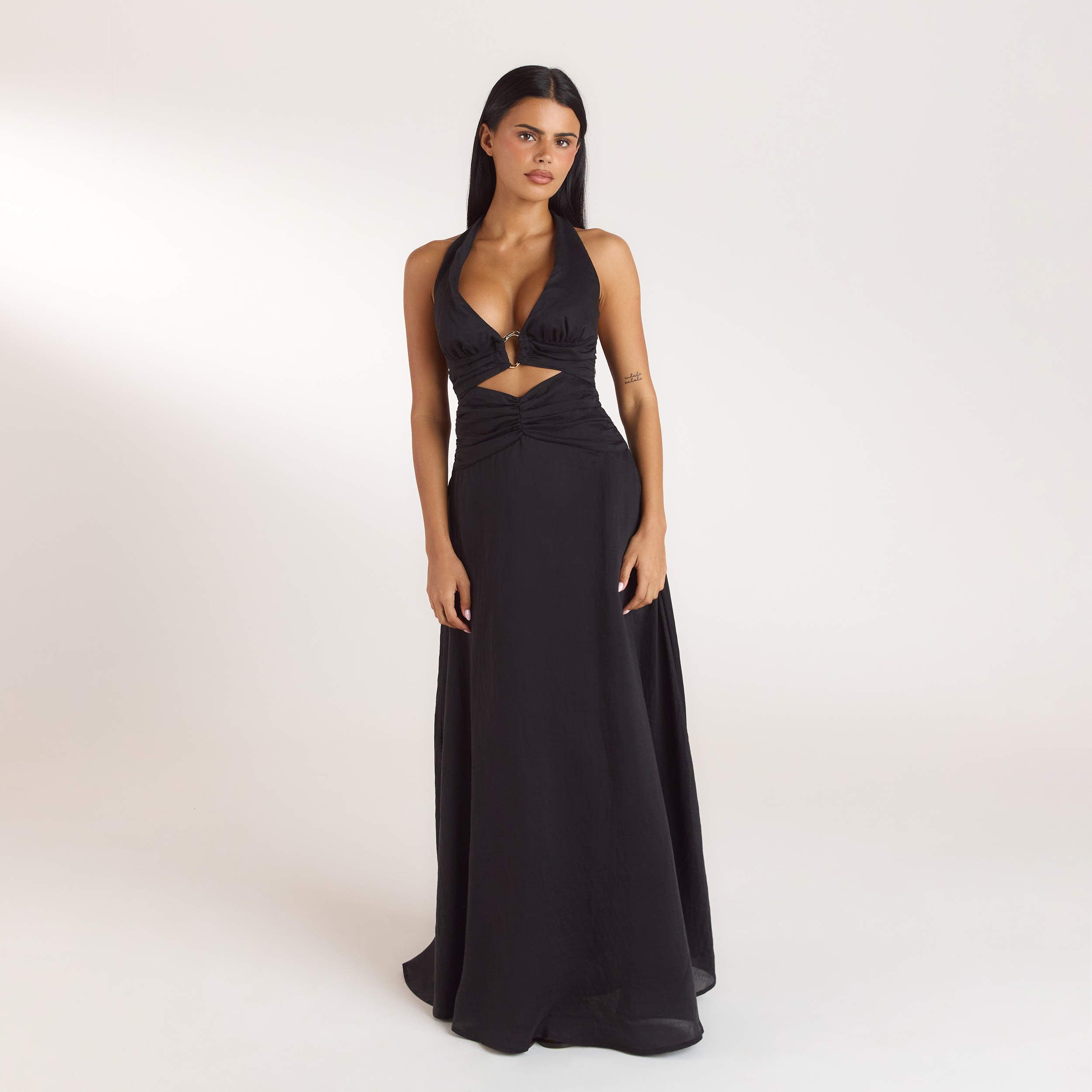 Ruched Tencel Maxi Dress | Ruched Tencel Maxi Dress - Black