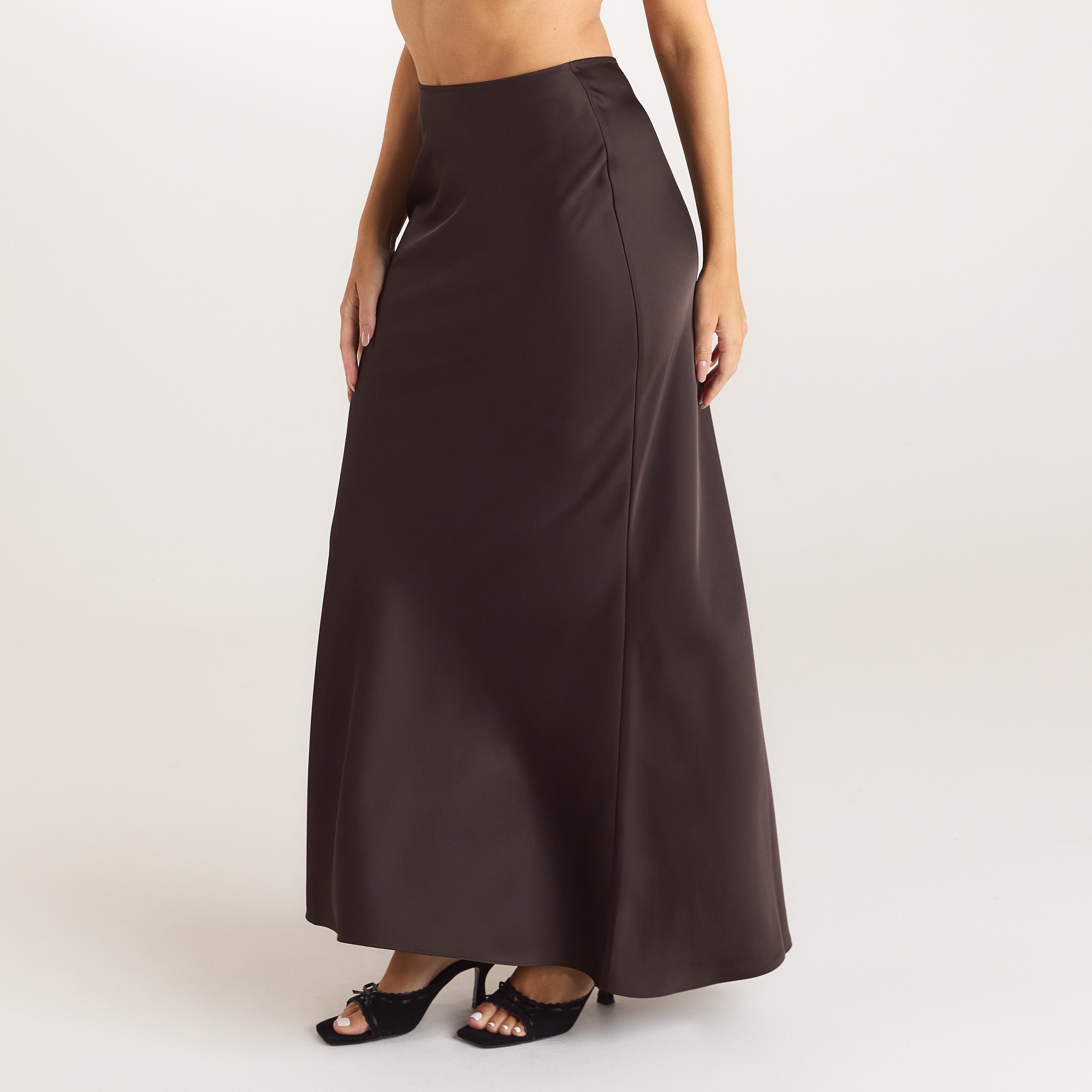 Satin Fitted Maxi Skirt | Satin Fitted Maxi Skirt - Chocolate