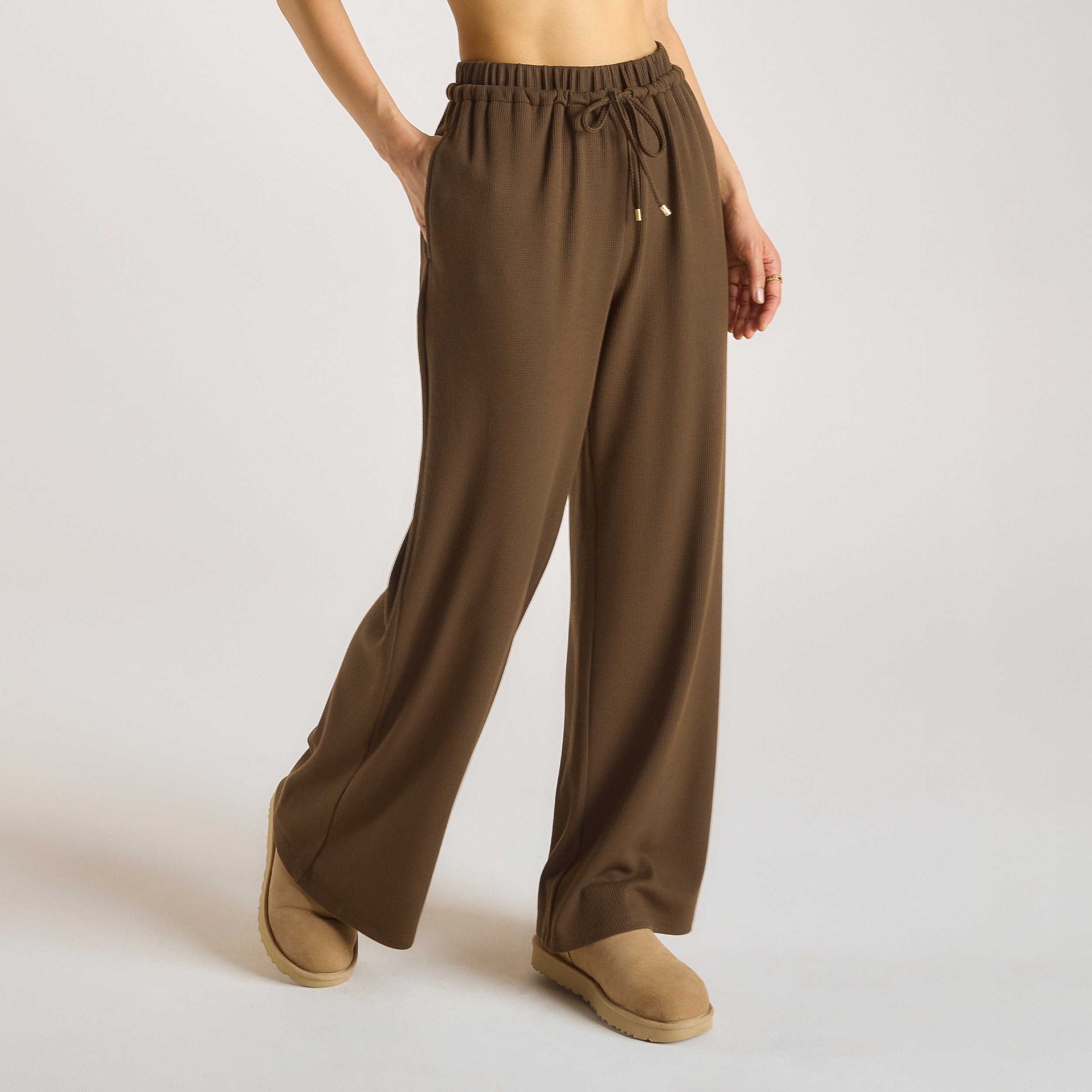 Waffle Wide Leg Trousers  | Waffle Wide Leg Trousers - Chocolate
