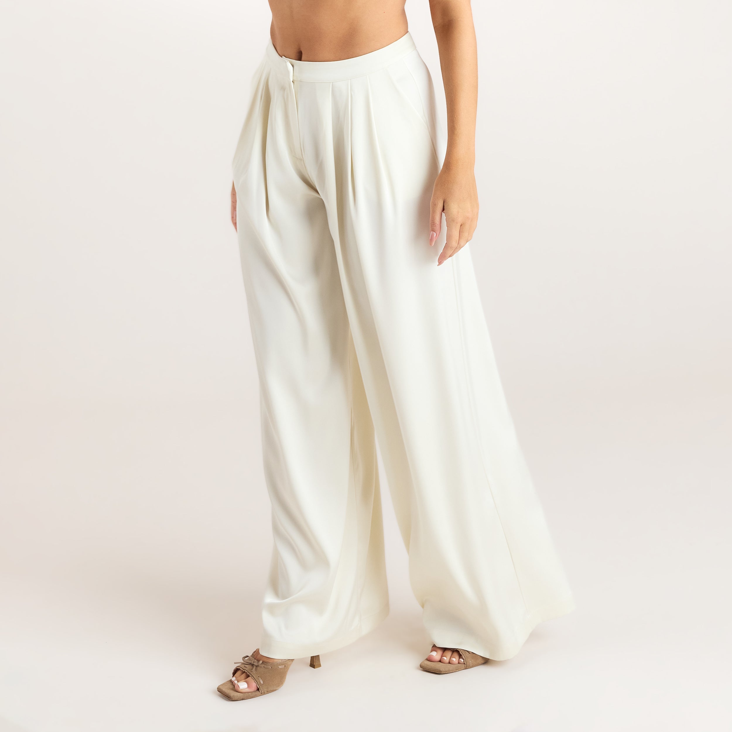 Satin Pleated Trousers | Satin Pleated Trousers - Cream