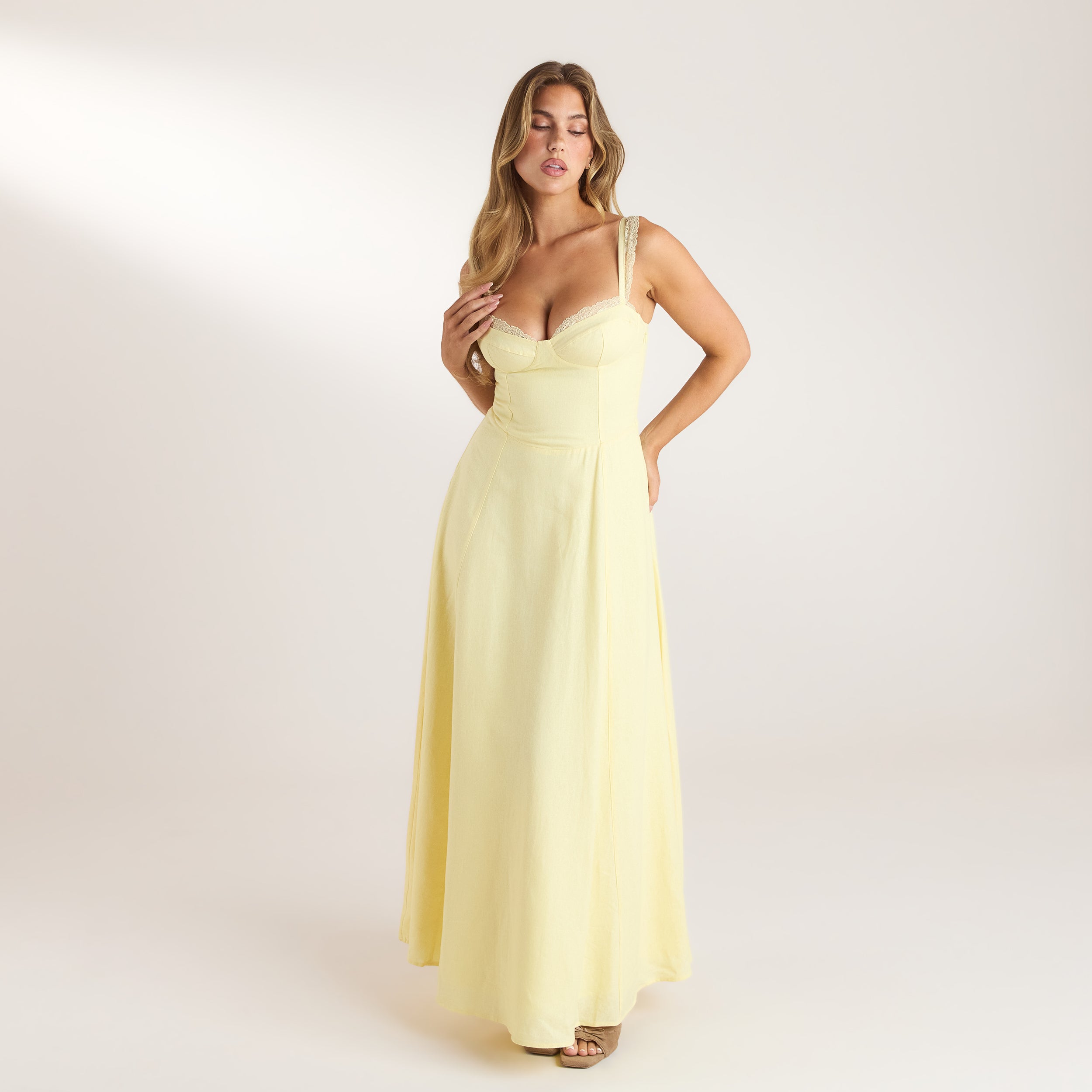 Lace Trim Maxi Dress | Lace Trim Maxi Dress - Lemon