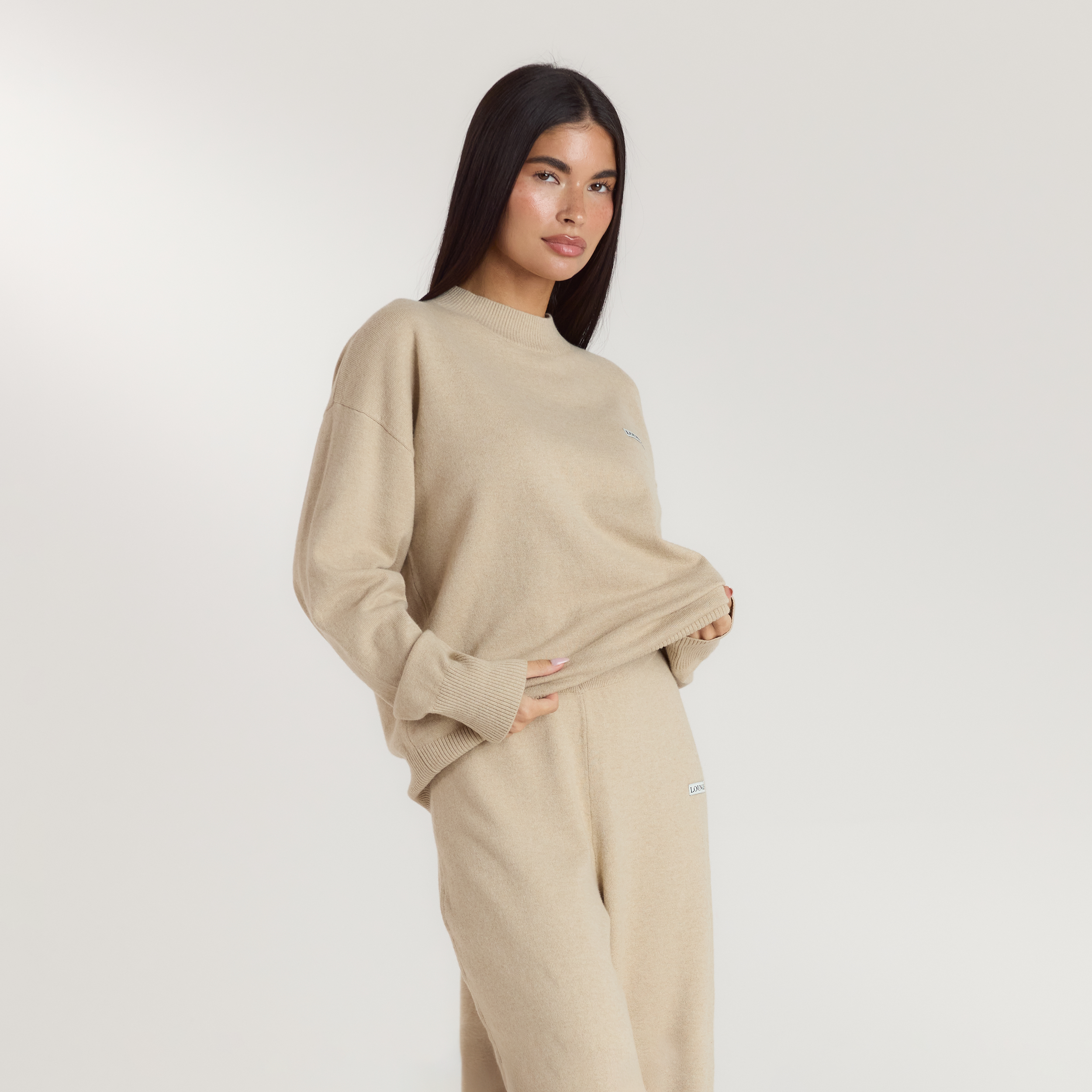 Cuffed Crew Neck Knitted Jumper | Cuffed Crew Neck Knitted Jumper - Oatmeal Marl