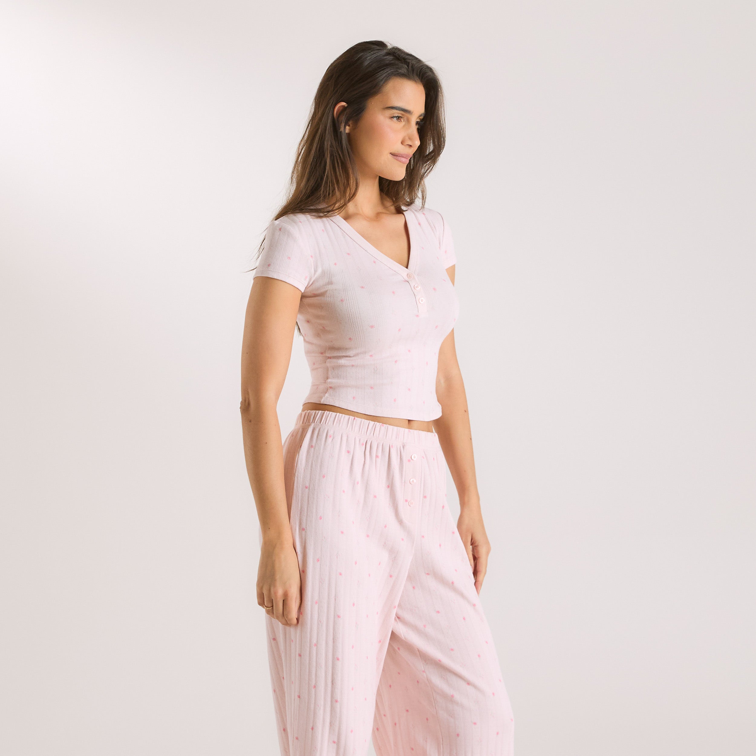 Pointelle Pyjama Top | Pointelle Pyjama Top - Pink Floral