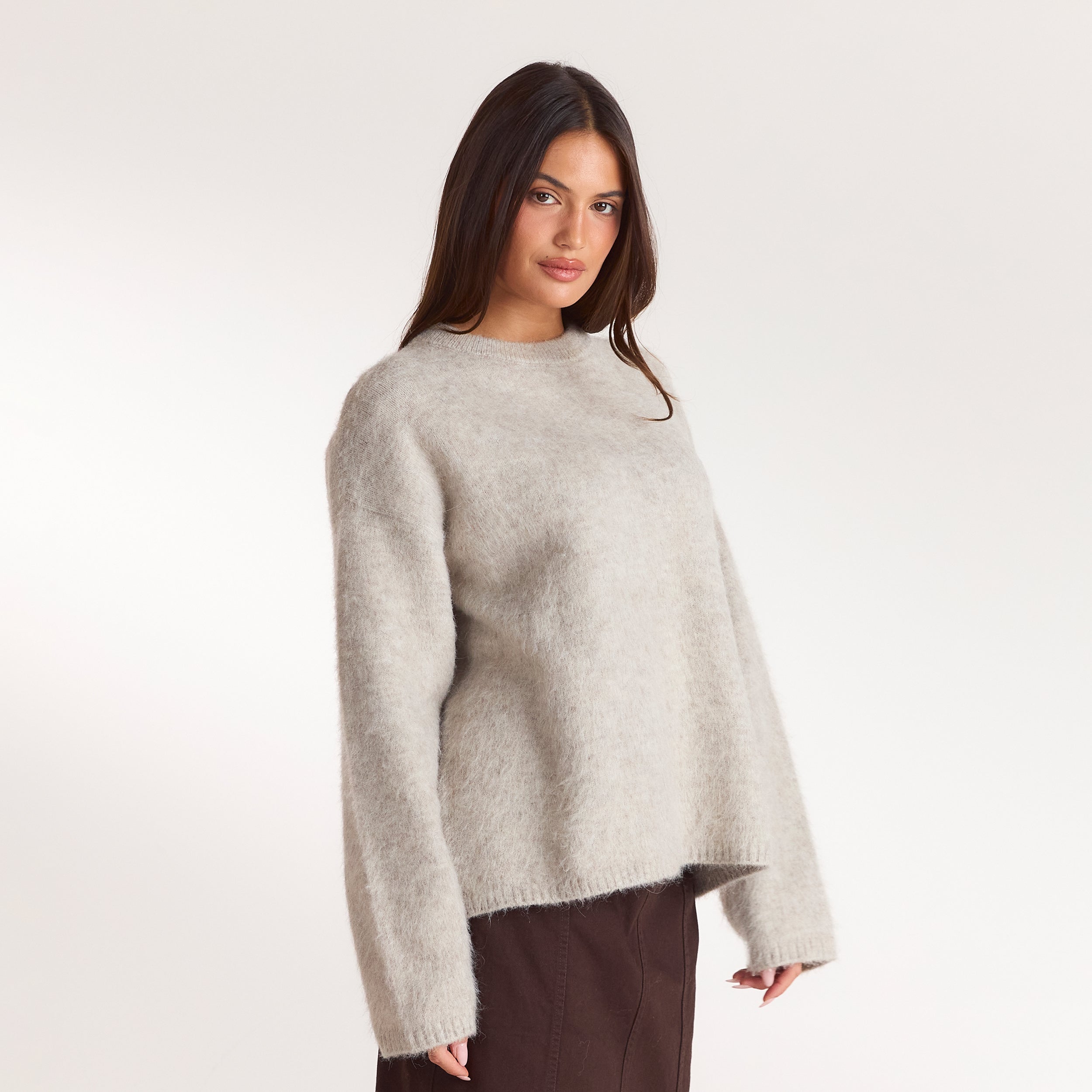 Fluffy Knitted Jumper | Fluffy Knitted Jumper - Warm Grey