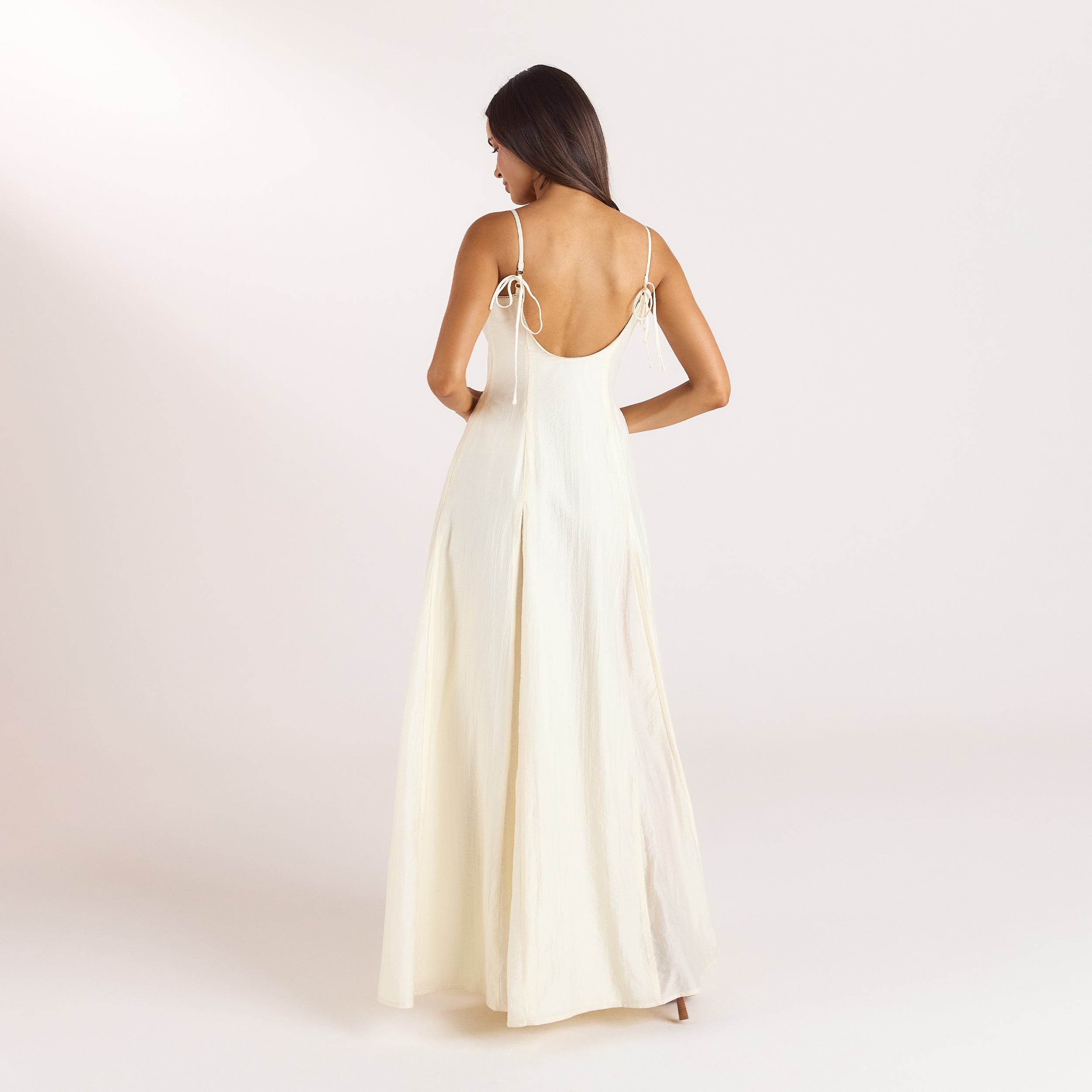 Embroidered Lace-Up Maxi Dress | Embroidered Lace-Up Maxi Dress - Buttercream