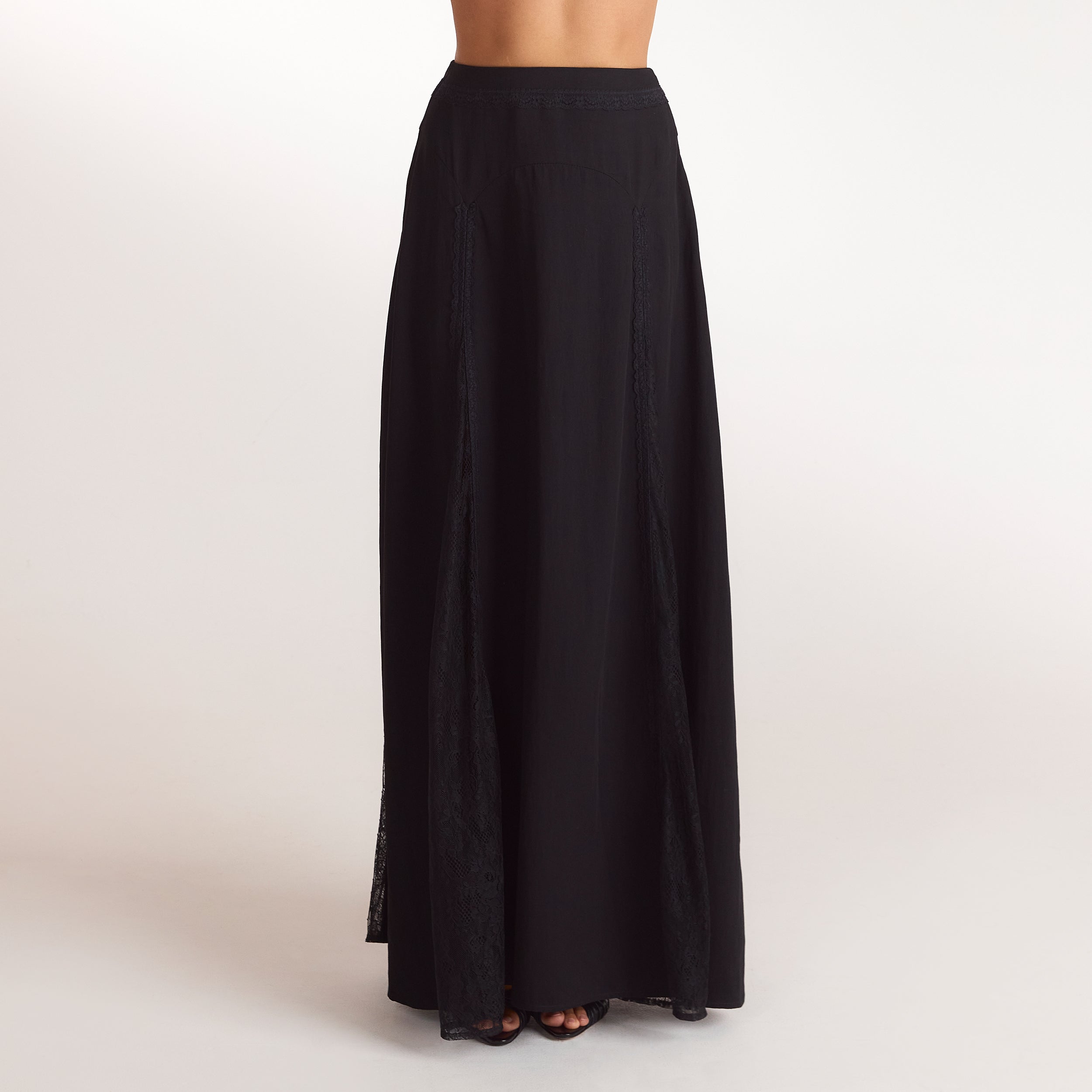 Lace Panel Maxi Skirt | Lace Panel Maxi Skirt - Black