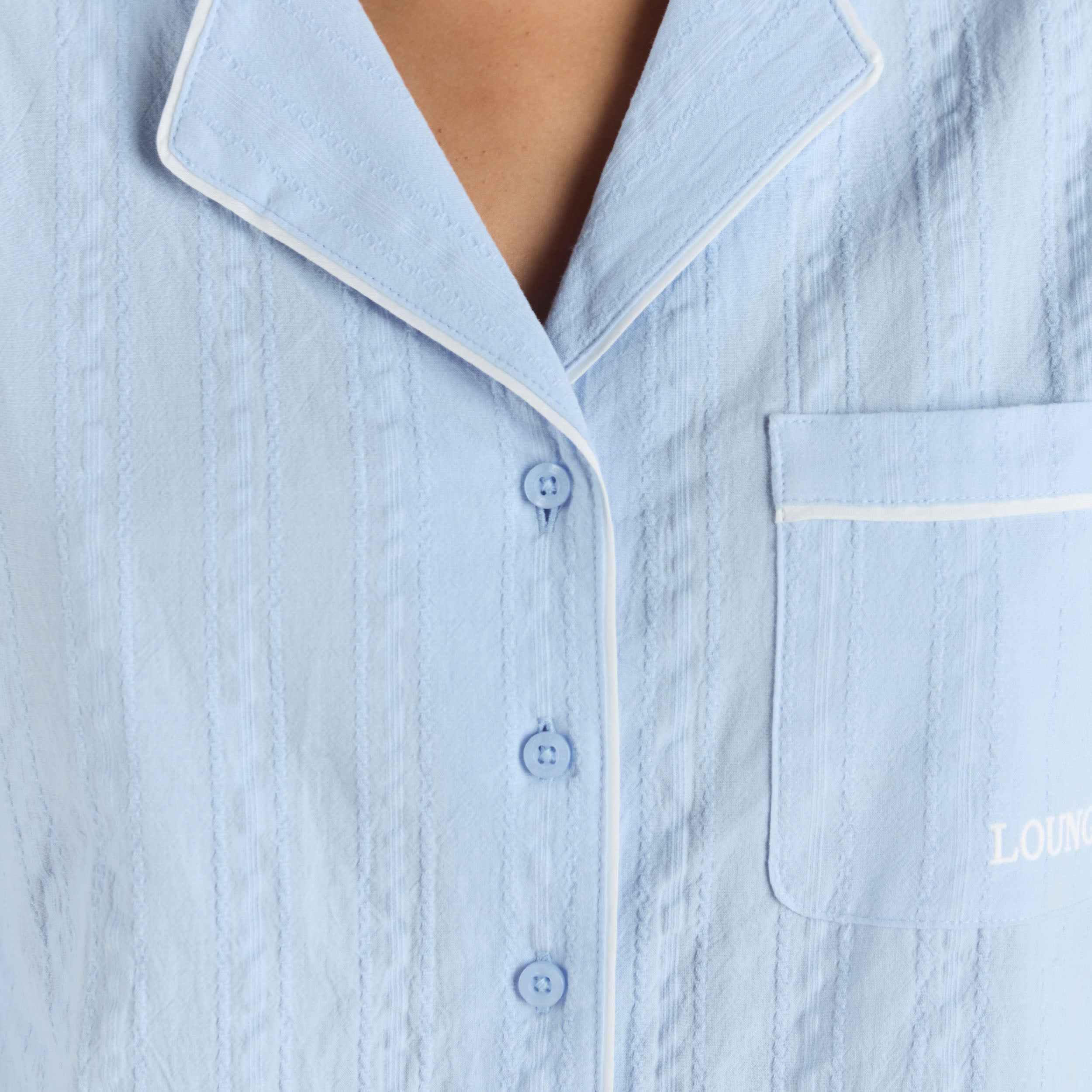 Textured Cotton Pyjama Shirt | Textured Cotton Pyjama Shirt - Blue